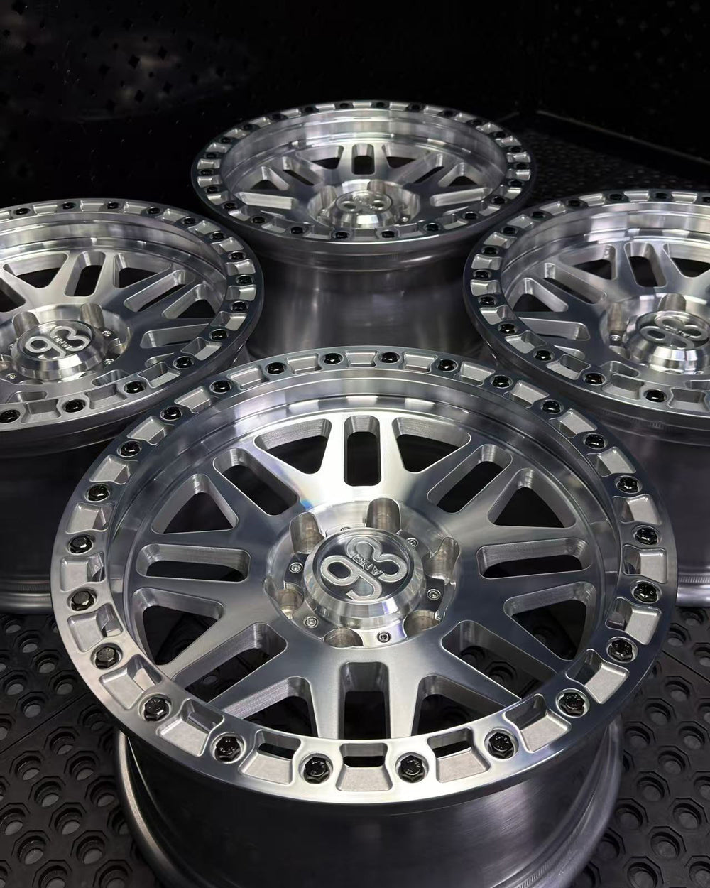 (Set of 4) FR-01 | 6061-T6 Forged | Simulated Beadlock | Machined Clear (6x135 | 17x8.5, 0mm Offset)