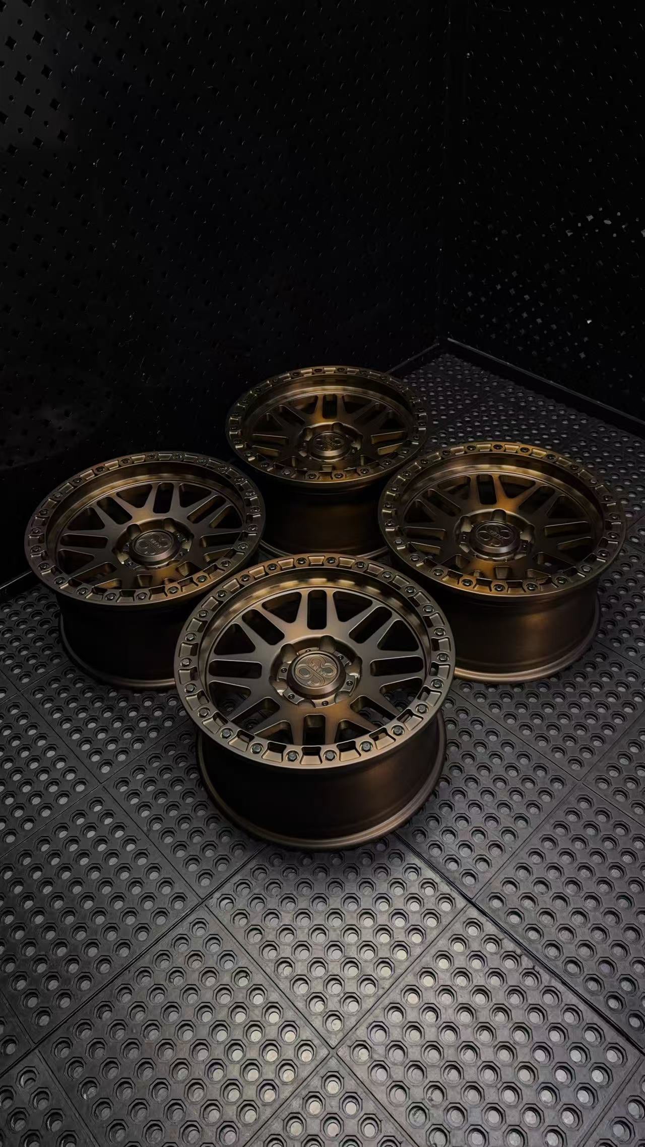 (Set of 4) FR-01 | 6061-T6 Forged | Simulated Beadlock | Matte Brushed Triple Bronze (6x135 | 17x8.5, 0mm Offset)