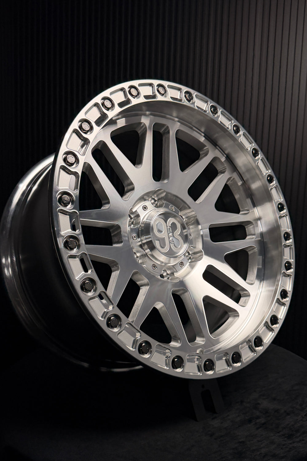 (Set of 4) FR-01R | 6061-T6 Forged | Simulated Beadlock w/ Removable Rings | Machined Clear, Machined Clear Slotted Rings, Black Lip Bolts (6x135 | 17x8.5, 0mm Offset)
