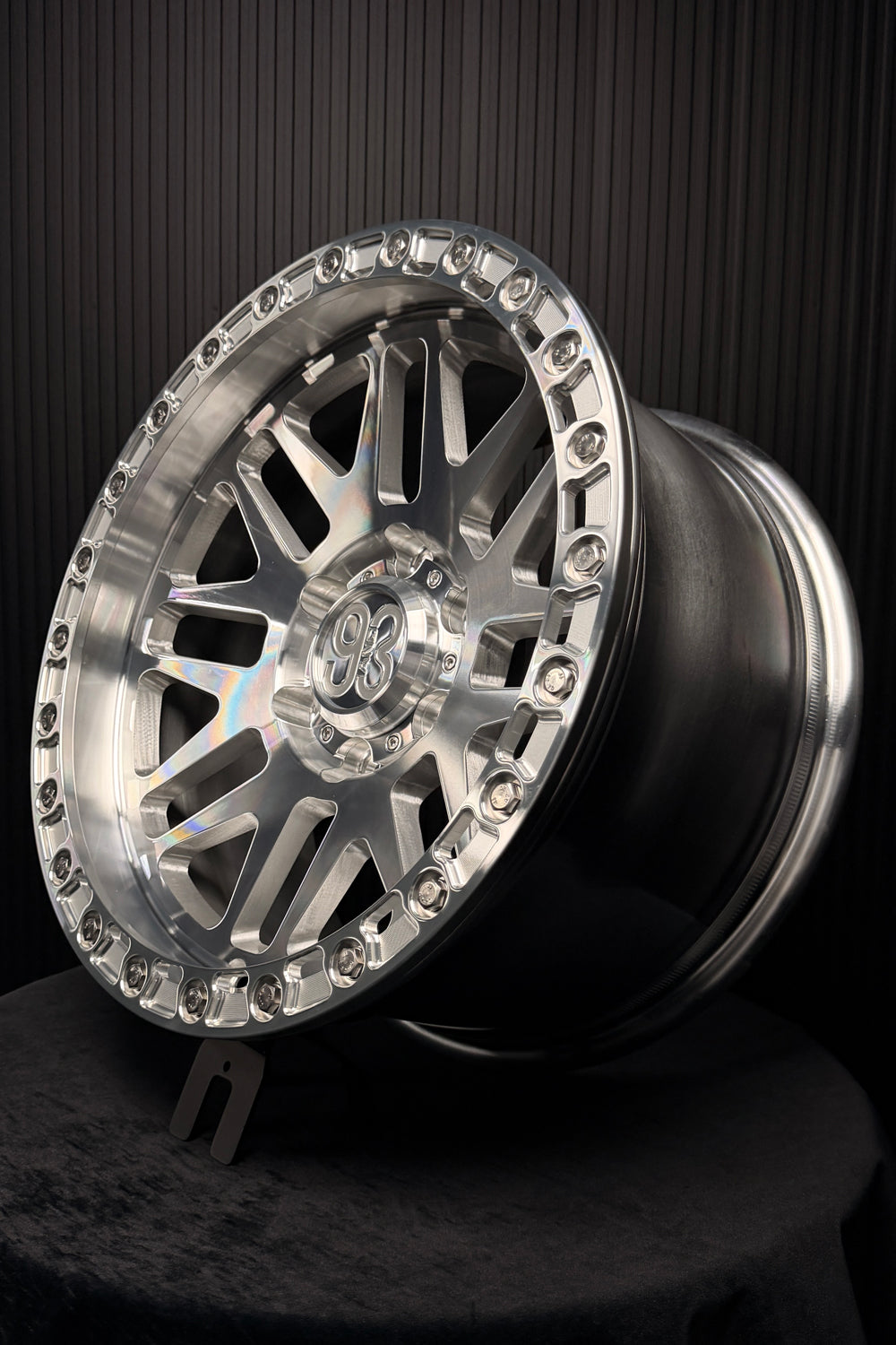 (Set of 4) FR-01R | 6061-T6 Forged | Simulated Beadlock w/ Removable Rings | Machined Clear, Machined Clear Slotted Rings, Stainless Lip Bolts (6x135 | 17x8.5, 0mm Offset)