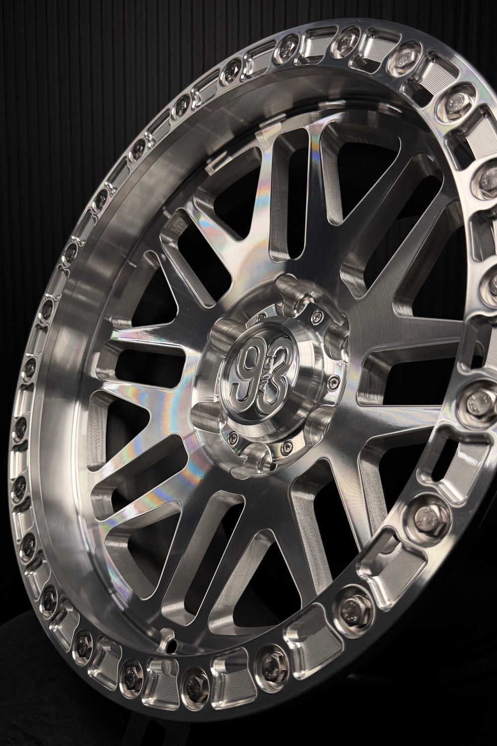 (Set of 4) FR-01R | 6061-T6 Forged | Simulated Beadlock w/ Removable Rings | Machined Clear, Machined Clear Slotted Rings, Stainless Lip Bolts (6x135 | 17x8.5, 0mm Offset)