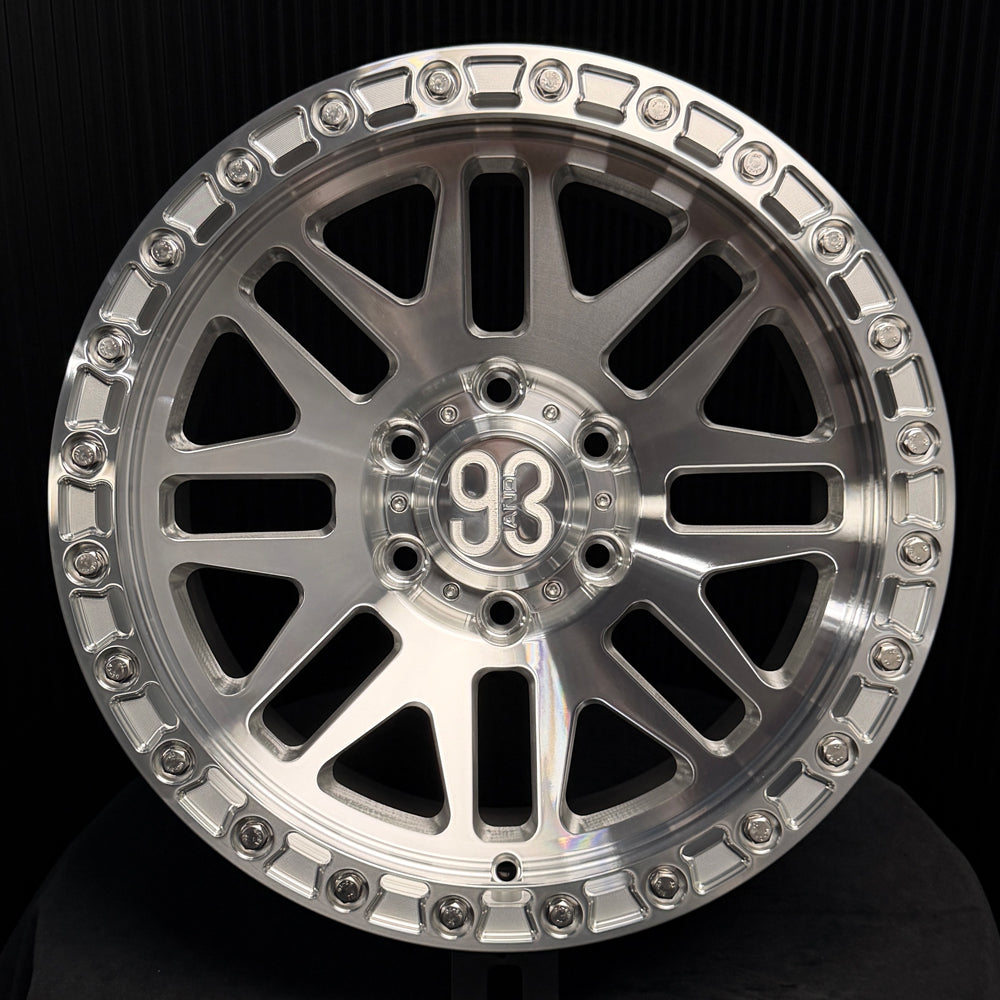 (Set of 4) FR-01R | 6061-T6 Forged | Simulated Beadlock w/ Removable Rings | Machined Clear, Machined Clear Slotted Rings, Stainless Lip Bolts (6x135 | 17x8.5, 0mm Offset)