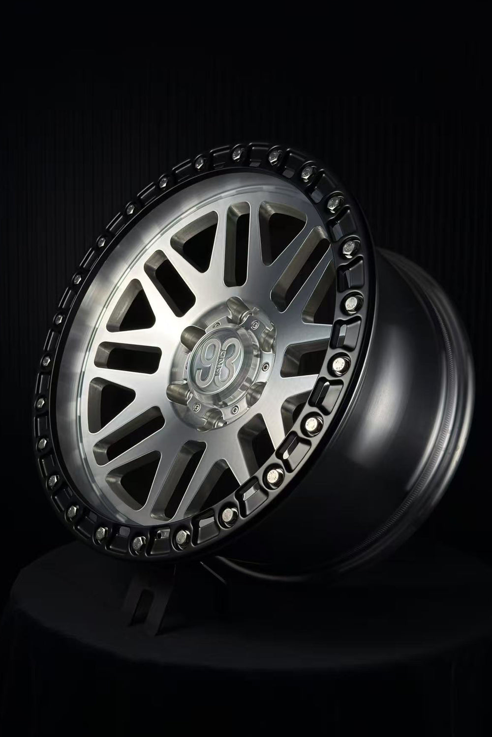 (Set of 4) FR-01R | 6061-T6 Forged | Simulated Beadlock w/ Removable Rings | Machined Clear, Matte Black Slotted Rings, Stainless Lip Bolts (6x135 | 17x8.5, 0mm Offset)