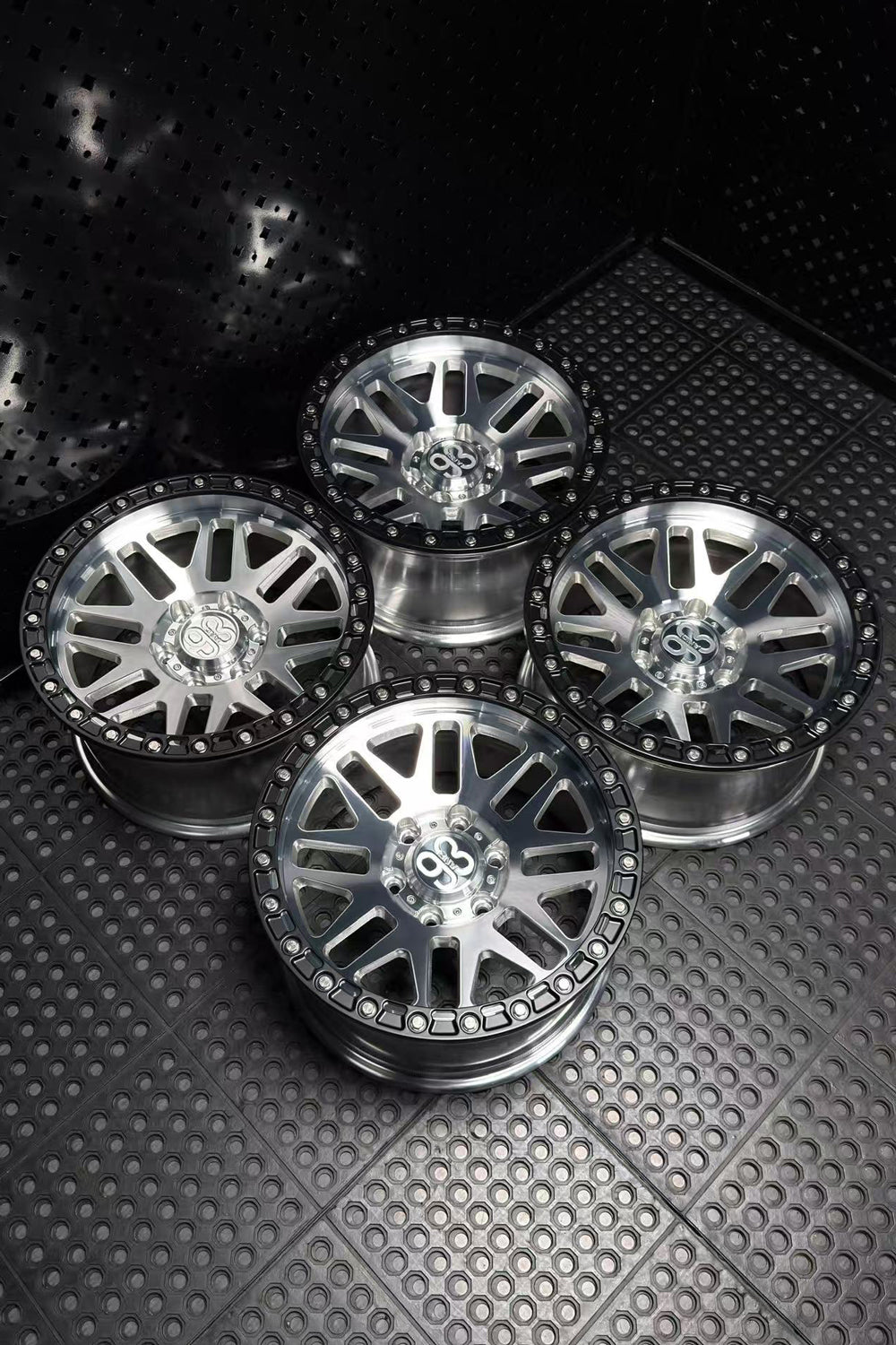 (Set of 4) FR-01R | 6061-T6 Forged | Simulated Beadlock w/ Removable Rings | Machined Clear, Matte Black Slotted Rings, Stainless Lip Bolts (6x135 | 17x8.5, 0mm Offset)
