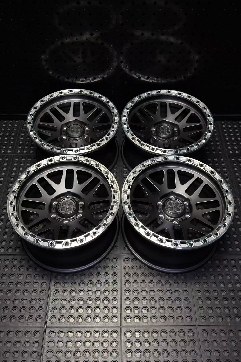 (Set of 4) FR-01R | 6061-T6 Forged | Simulated Beadlock w/ Removable Rings | Matte Brushed Double Black, Machined Clear Rings (6x135 | 17x8.5, 0mm Offset)