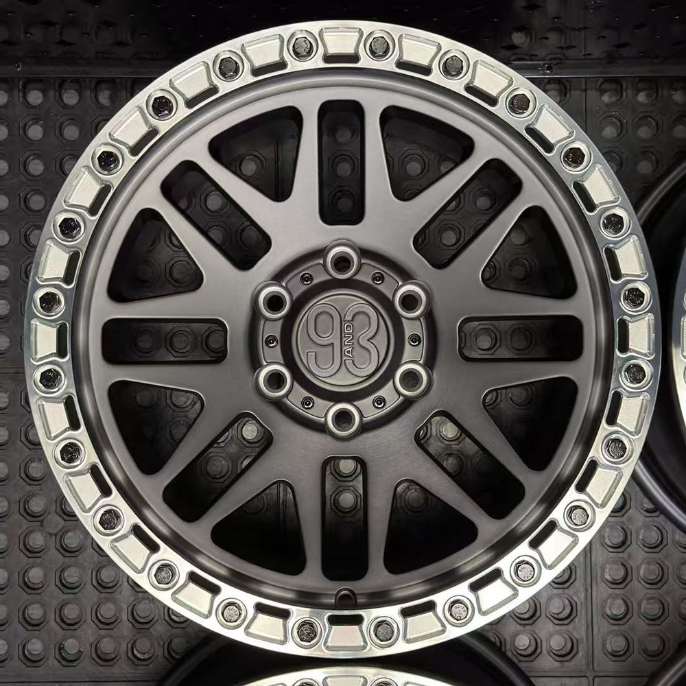 (Set of 4) FR-01R | 6061-T6 Forged | Simulated Beadlock w/ Removable Rings | Matte Brushed Double Black, Machined Clear Rings (6x135 | 17x8.5, 0mm Offset)