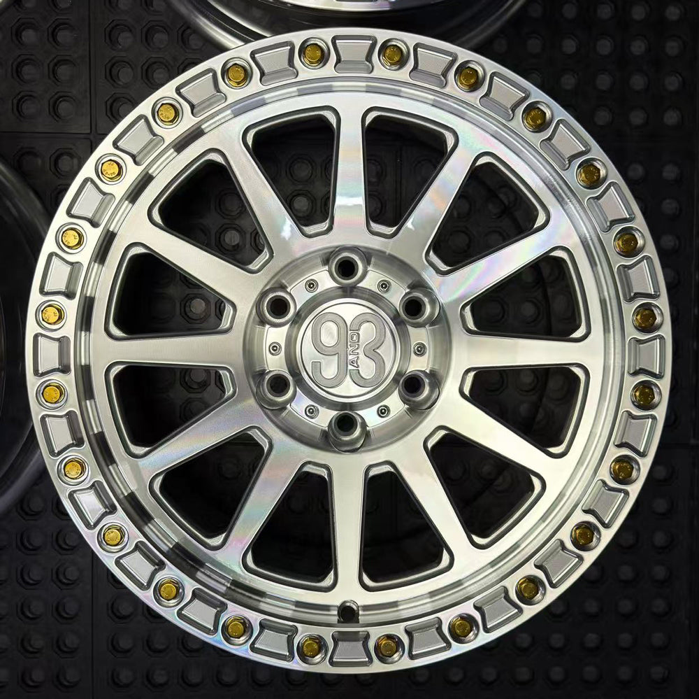 (Set of 4) FR-10R | 6061-T6 Forged | Simulated Beadlock w/ Removable Rings | Machined Clear, Machined Clear Rings (6x135 | 17x8.5, 0mm Offset)