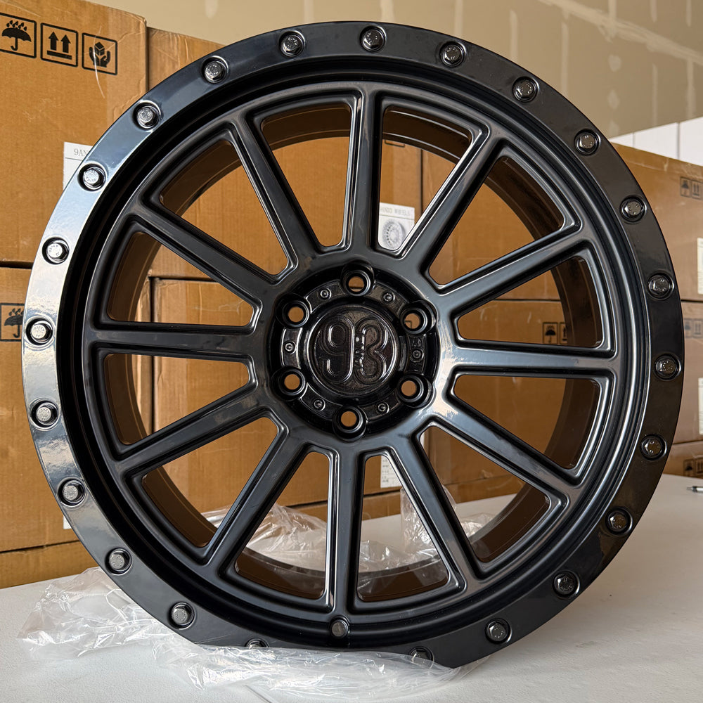 (Set of 4) FR-11R | 6061-T6 Forged | Simulated Beadlock w/ Removable Rings | Gloss Black, Gloss Black Rings (6x135 | 20x8.5, -0mm Offset)