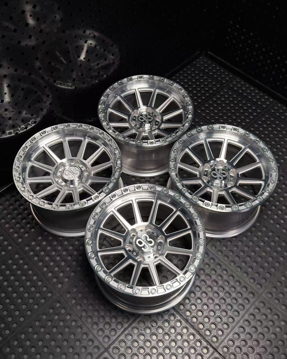 (Set of 4) FR-11R | 6061-T6 Forged | Simulated Beadlock | Machined Clear w/ Machined Clear Slotted Rings and Stainless Lip Bolts (6x135 | 17x9, 0mm Offset)