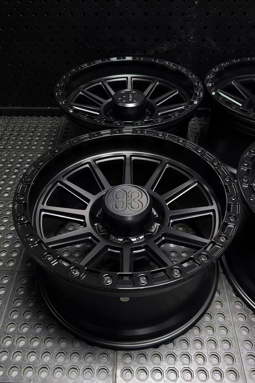 (Set of 4) FR-11R | 6061-T6 Forged | Simulated Beadlock w/ Removable Rings | Matte Black, Gloss Black Slotted Rings, Black Lip Bolts (8x170 | 20x10, -18mm Offset)