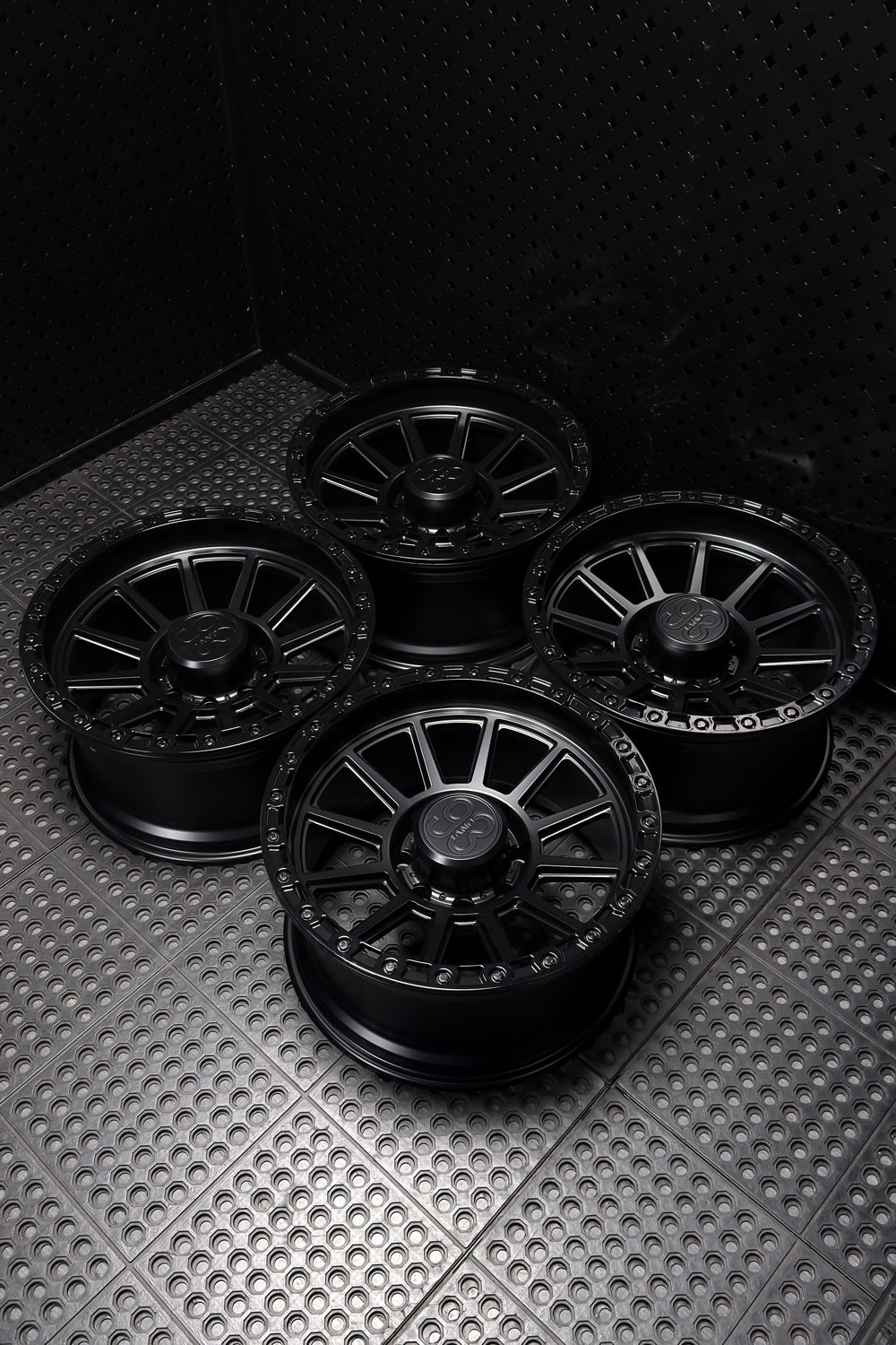 (Set of 4) FR-11R | 6061-T6 Forged | Simulated Beadlock w/ Removable Rings | Matte Black, Gloss Black Slotted Rings, Black Lip Bolts (8x170 | 20x10, -18mm Offset)