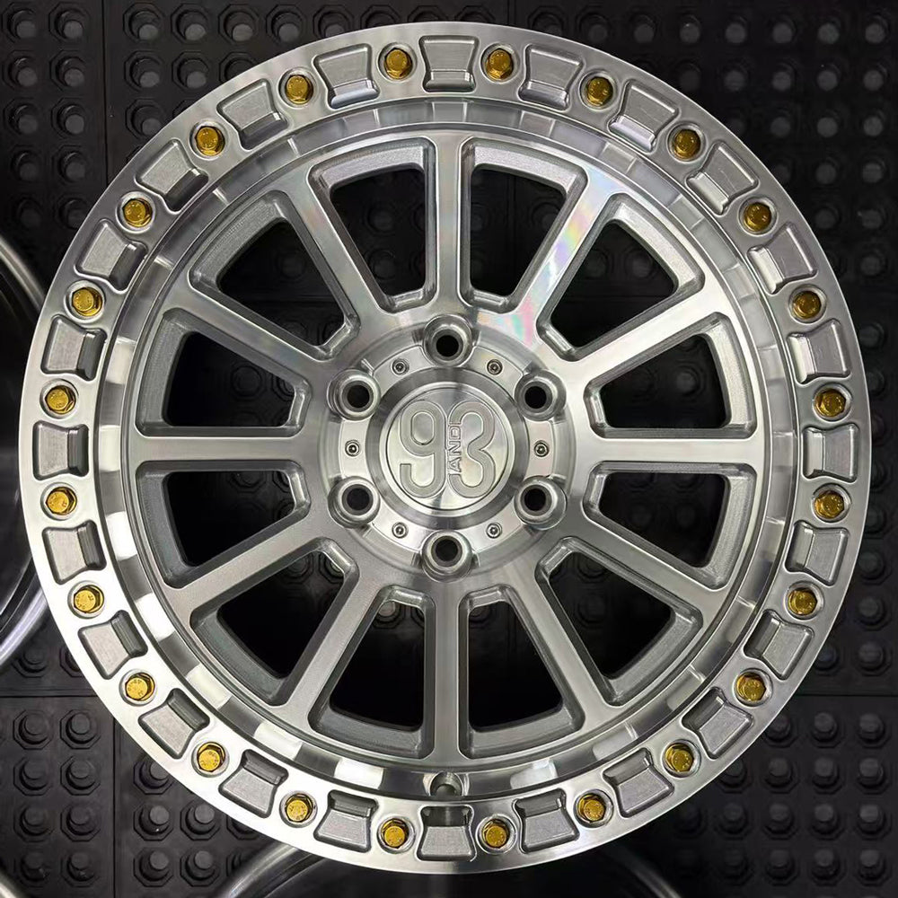 (Set of 4) FR-13 | 6061-T6 Forged | Simulated Beadlock | Machined Clear (6x135 | 17x9, 0mm Offset)