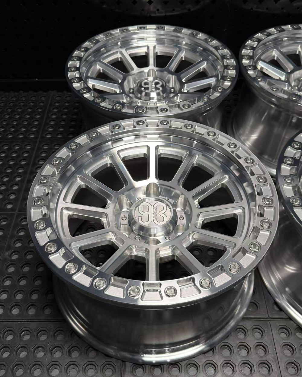(Set of 4) FR-13 | 6061-T6 Forged | Simulated Beadlock | Machined Clear (6x135 | 17x8.5, 0mm Offset)