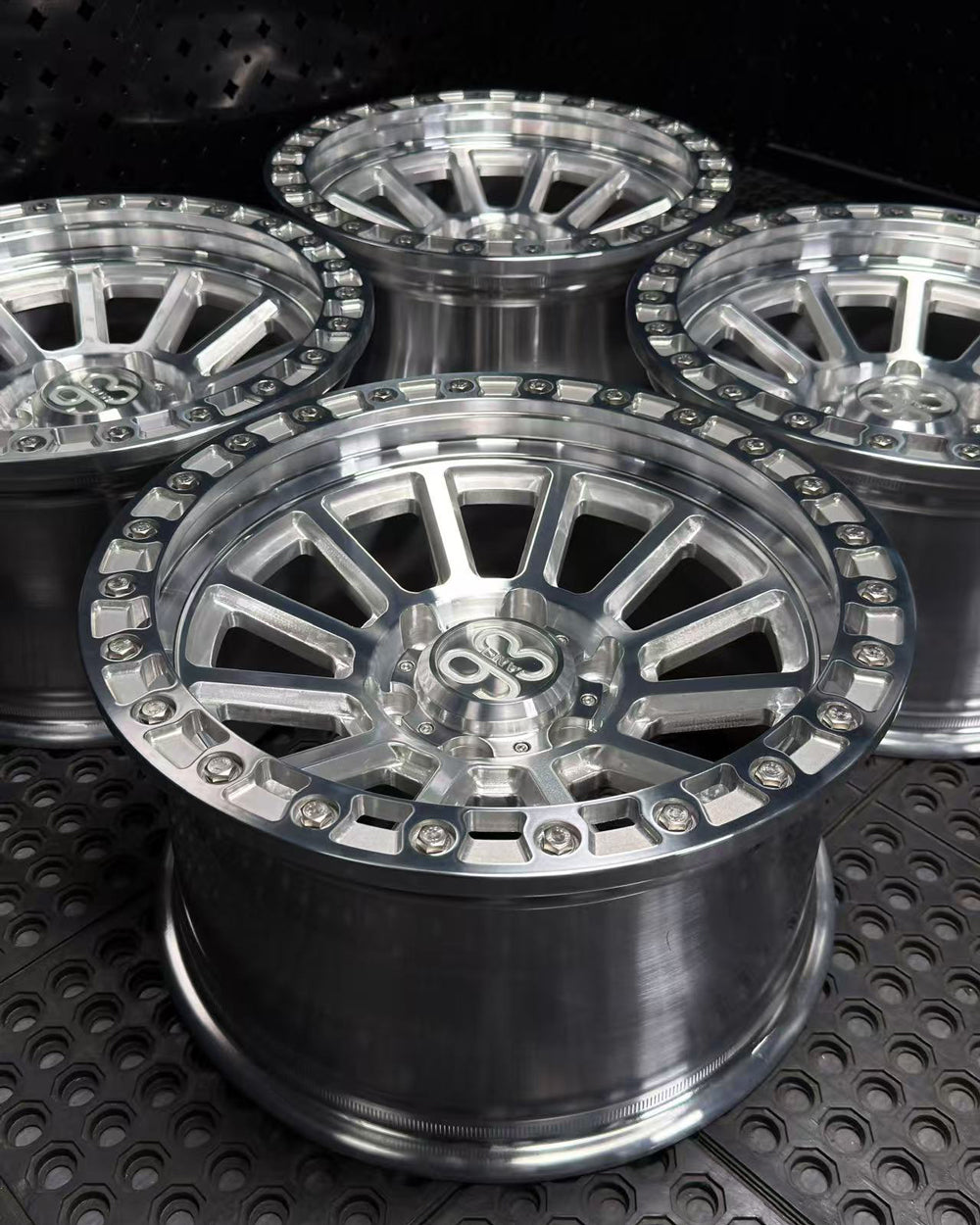 (Set of 4) FR-13 | 6061-T6 Forged | Simulated Beadlock | Machined Clear, Stainless Lip Bolts (6x135 | 17x9, 0mm Offset)