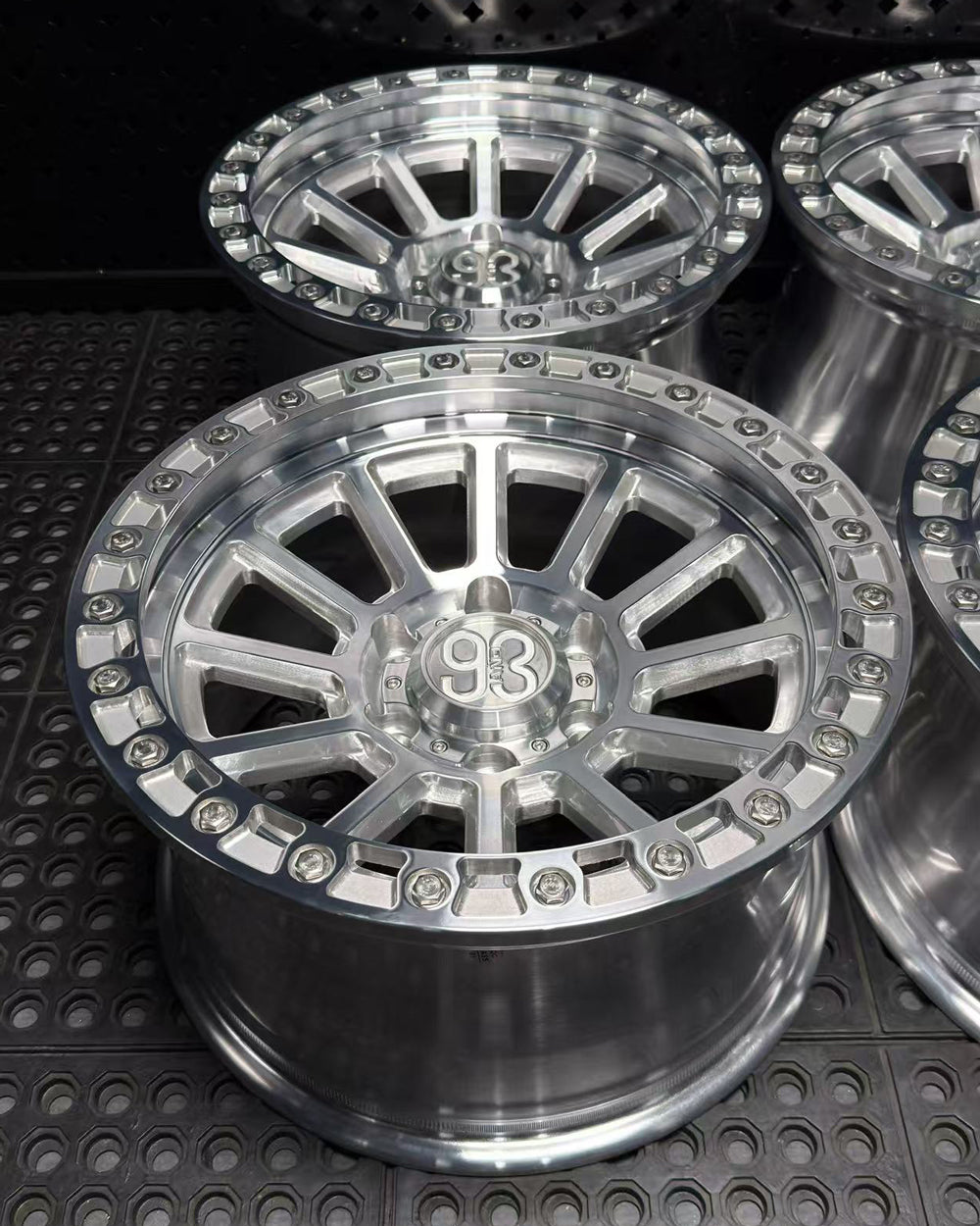 (Set of 4) FR-13 | 6061-T6 Forged | Simulated Beadlock | Machined Clear, Stainless Lip Bolts (6x135 | 17x9, 0mm Offset)