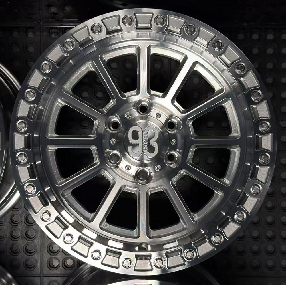 (Set of 4) FR-13 | 6061-T6 Forged | Simulated Beadlock | Machined Clear (6x135 | 17x8.5, 0mm Offset)