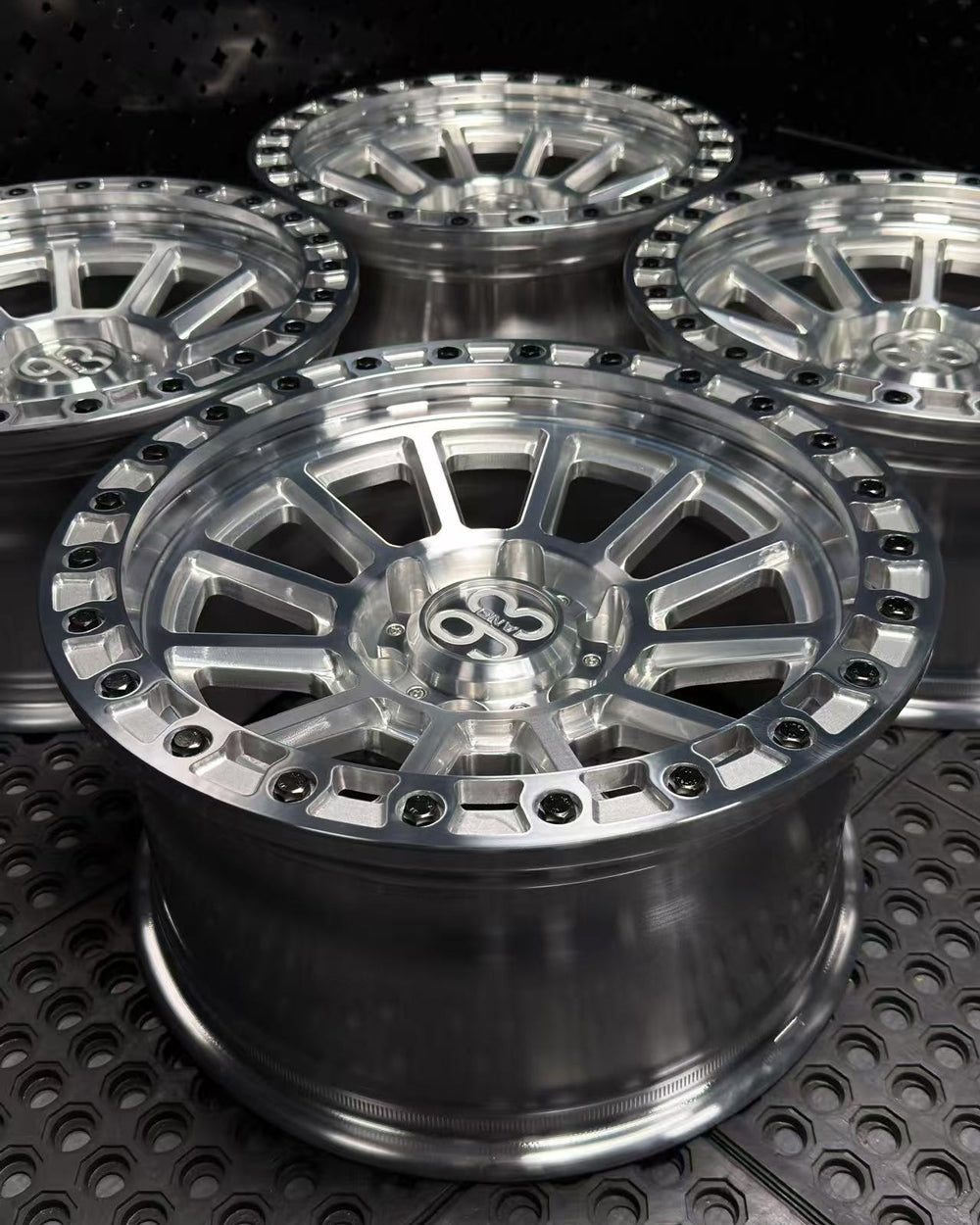 (Set of 4) FR-13 | 6061-T6 Forged | Simulated Beadlock | Machined Clear (6x135 | 17x8.5, 0mm Offset)
