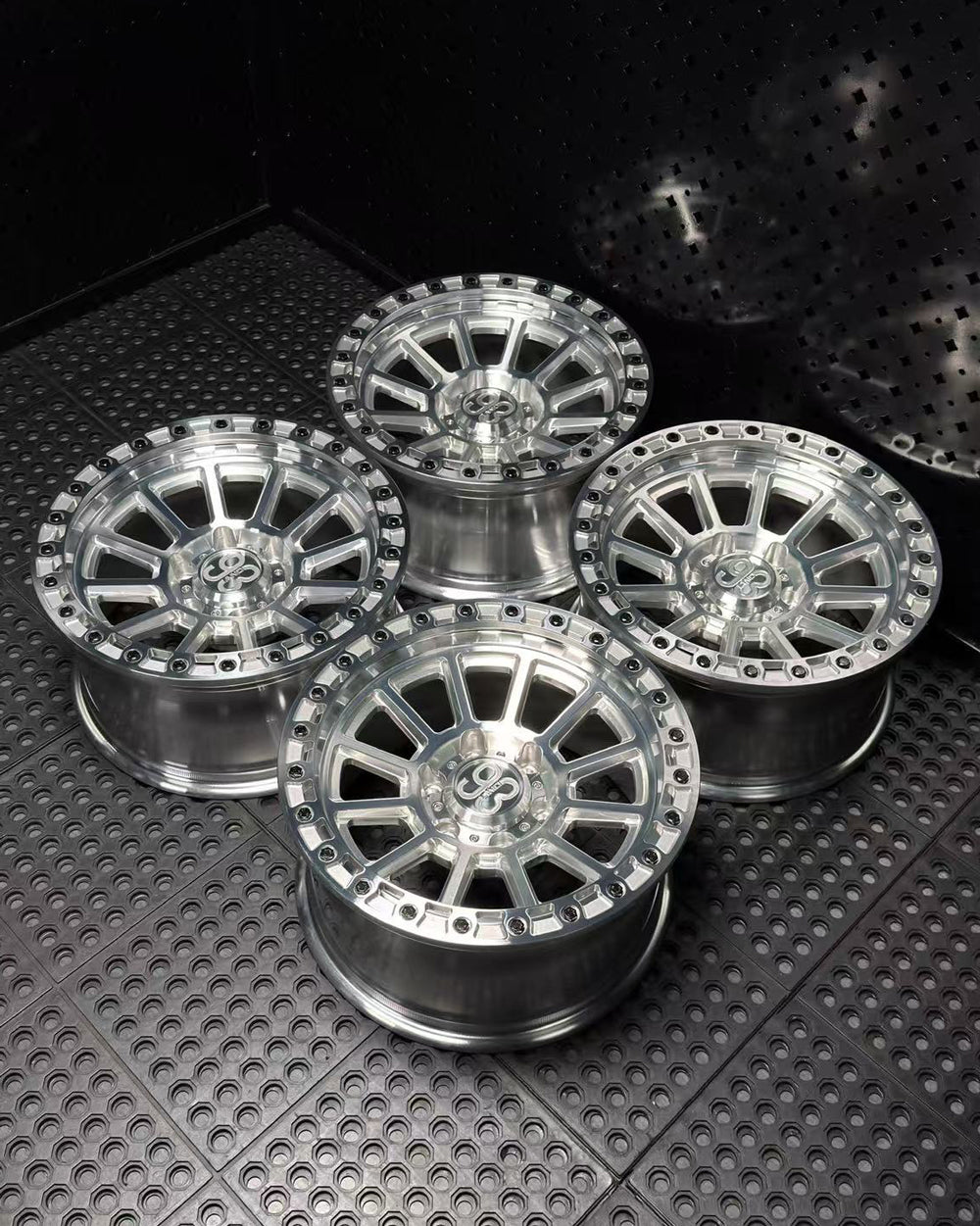 (Set of 4) FR-13 | 6061-T6 Forged | Simulated Beadlock | Machined Clear (6x135 | 17x8.5, 0mm Offset)