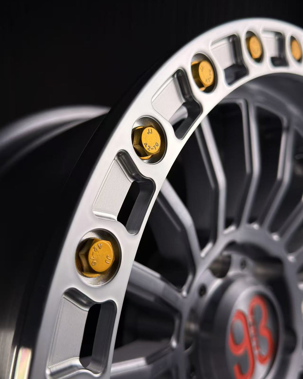 (Set of 4) FR-18R | 6061-T6 Forged | Simulated Beadlock w/ Removable Rings | Gloss Brushed Gray, Machined Clear Rings (6x135 | 17x8.5, 0mm Offset)