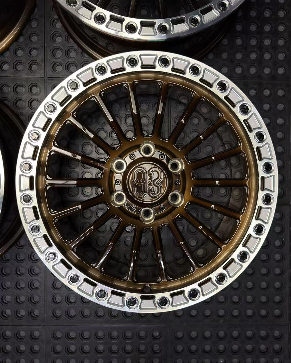 (Set of 4) FR-18R | 6061-T6 Forged | Simulated Beadlock w/ Removable Rings | Gloss Brushed Triple Bronze, Machined Clear Rings (6x135 | 17x8.5, 0mm Offset)