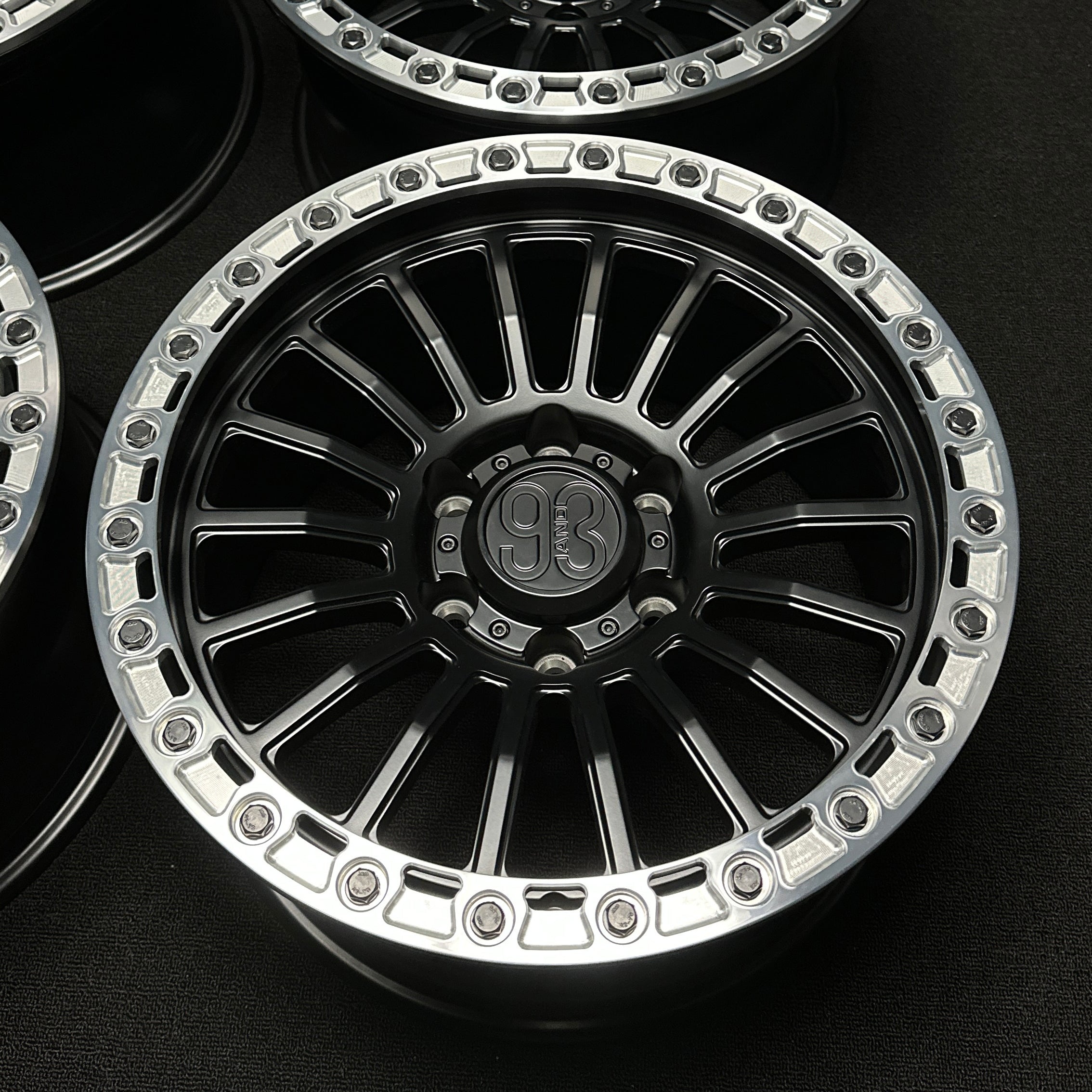 (Set of 4) FR-18R | 6061-T6 Forged | Simulated Beadlock w/ Removable Slotted Rings | Satin Black w/ Machined Clear Rings (6x135 | 17x8.5, 0mm Offset)