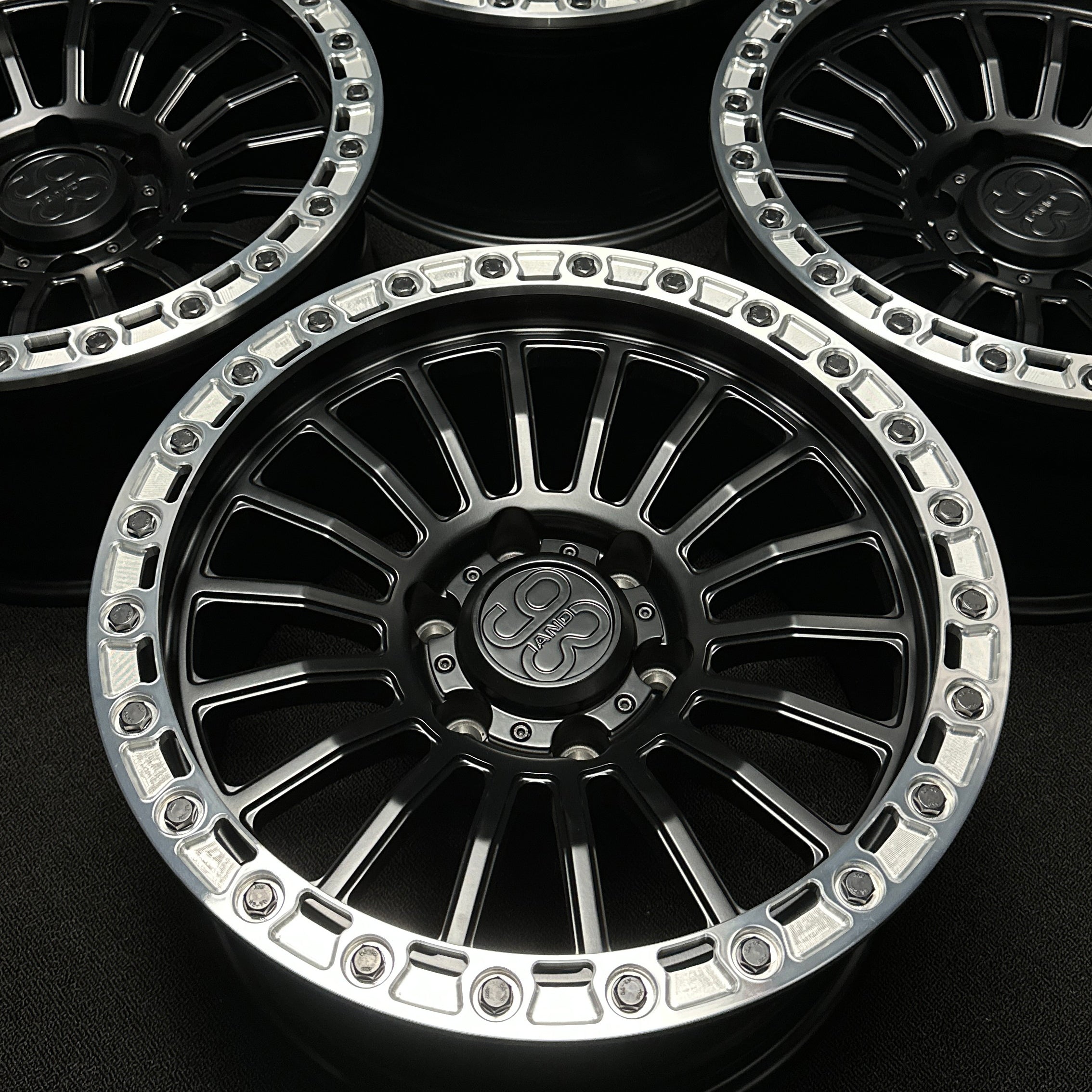 (Set of 4) FR-18R | 6061-T6 Forged | Simulated Beadlock w/ Removable Slotted Rings | Satin Black w/ Machined Clear Rings (6x135 | 17x8.5, 0mm Offset)