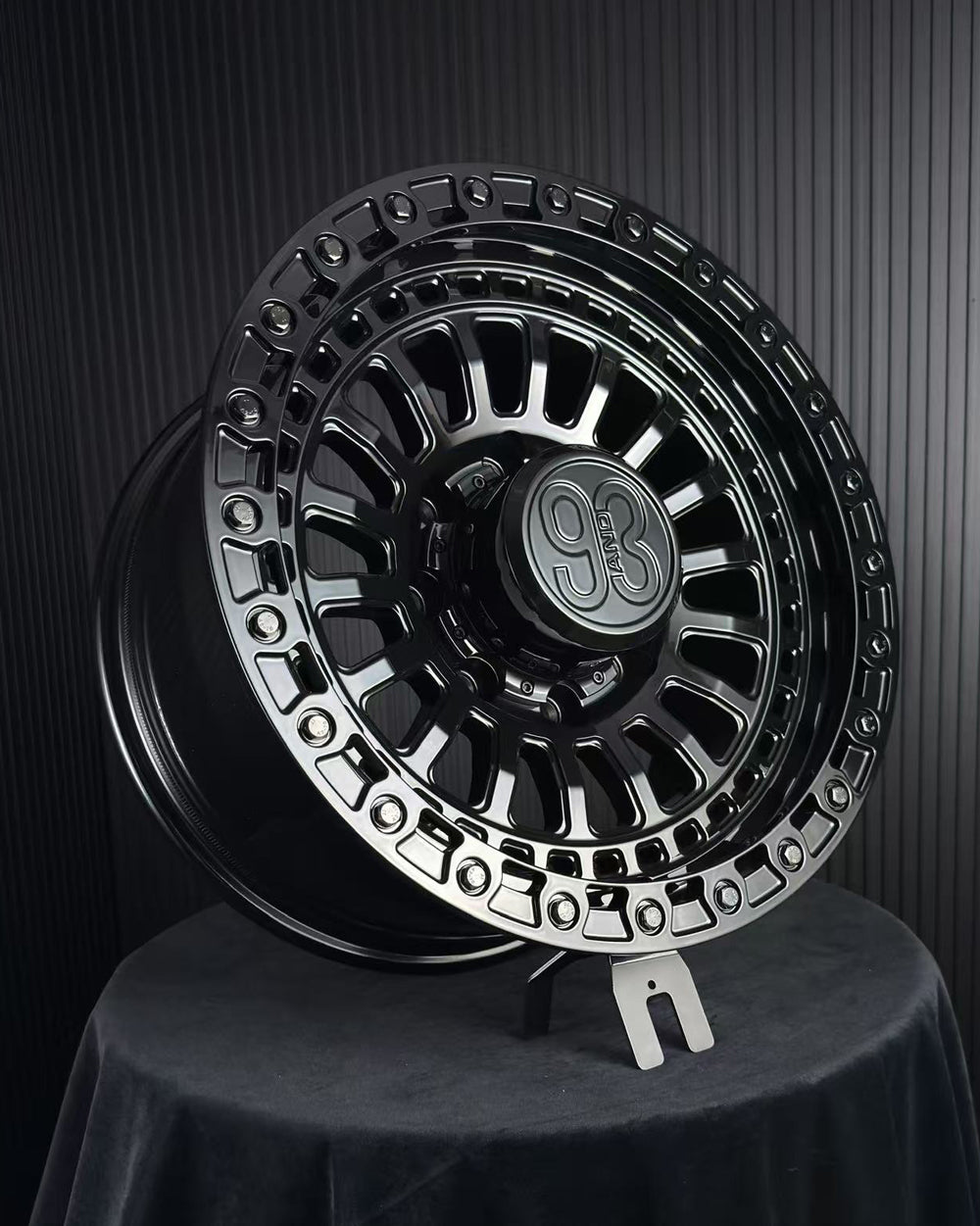 (Set of 4) FR-19 | 6061-T6 Forged | Simulated Beadlock | Gloss Black, Black Lip Bolts (8x170 | 18x9, +12mm Offset)