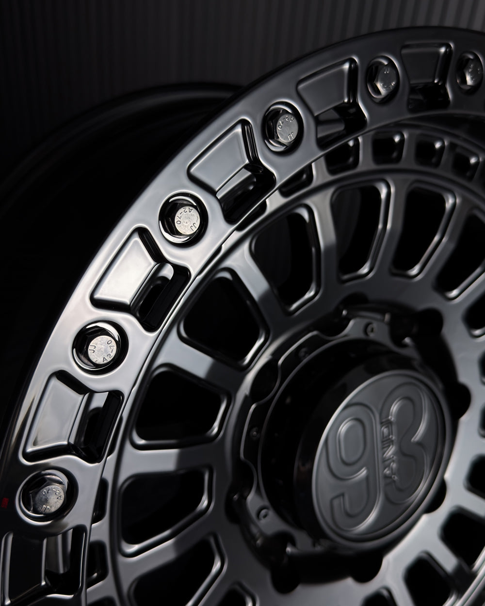 (Set of 4) FR-19 | 6061-T6 Forged | Simulated Beadlock | Gloss Black, Black Lip Bolts (8x180 | 18x9, 0mm Offset)