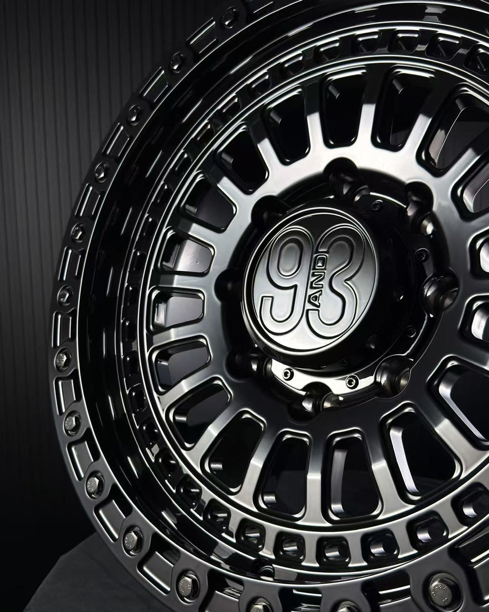 (Set of 4) FR-19 | 6061-T6 Forged | Simulated Beadlock | Gloss Black, Black Lip Bolts (8x180 | 18x9, 0mm Offset)