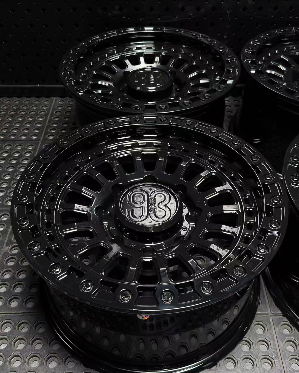 (Set of 4) FR-19 | 6061-T6 Forged | Simulated Beadlock | Gloss Black, Black Lip Bolts (8x180 | 18x9, 0mm Offset)