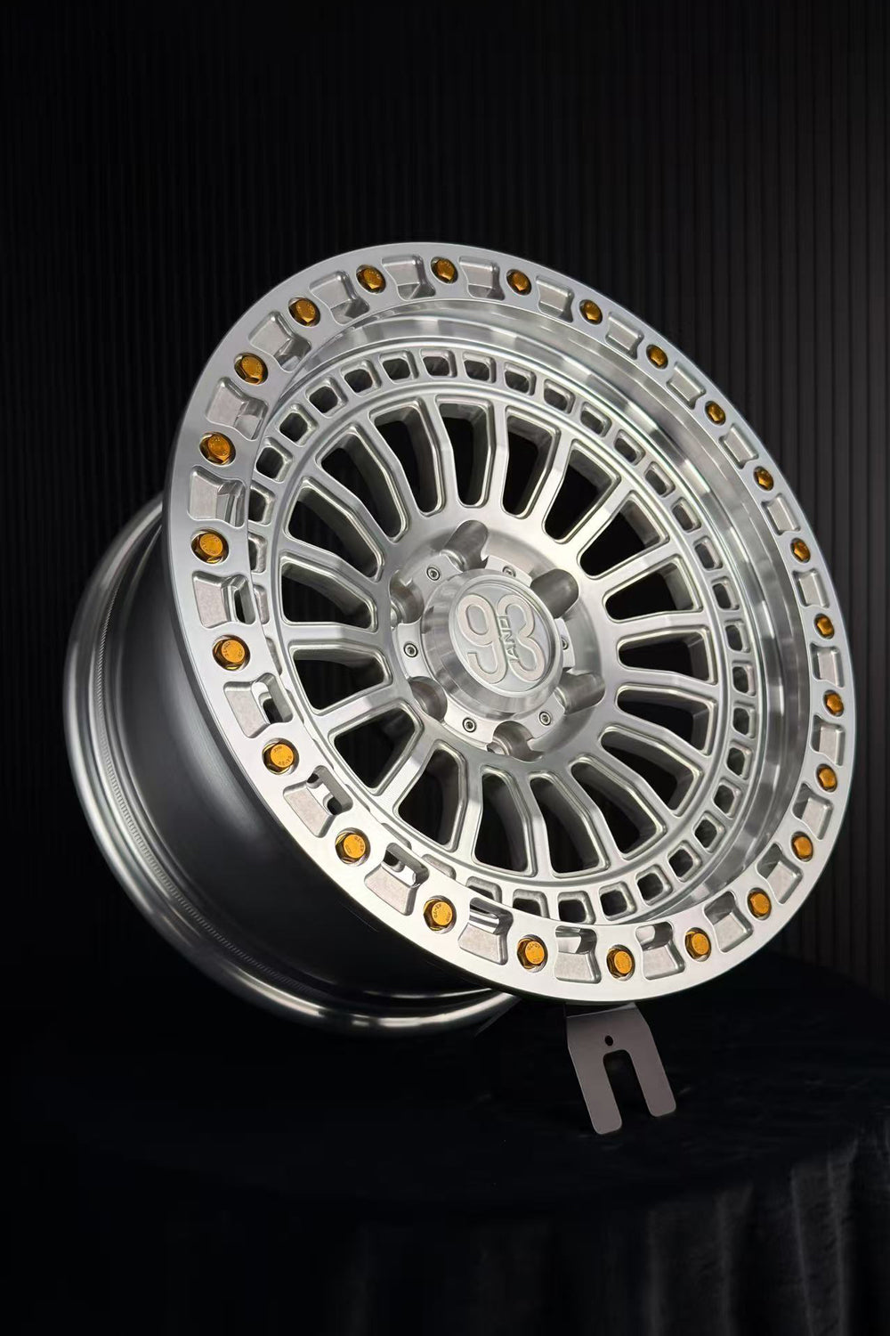 (Set of 4) FR-19 | 6061-T6 Forged | Simulated Beadlock | Machined Clear with Gold Lip Bolts (6x135 | 17x8.5, 0mm Offset)