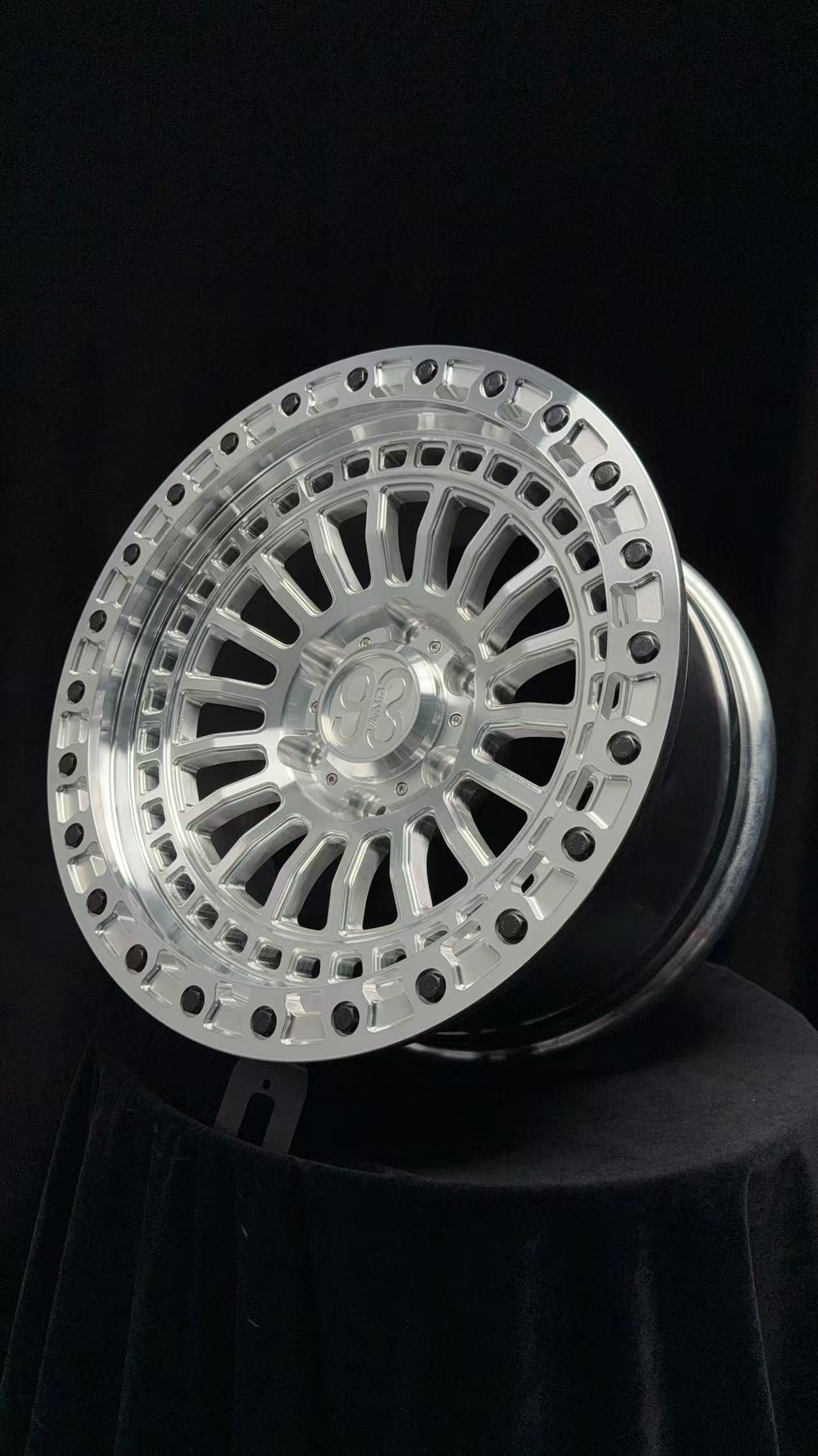 (Set of 4) FR-19 | 6061-T6 Forged | Simulated Beadlock | Machined Clear (6x135 | 17x8.5, 0mm Offset)