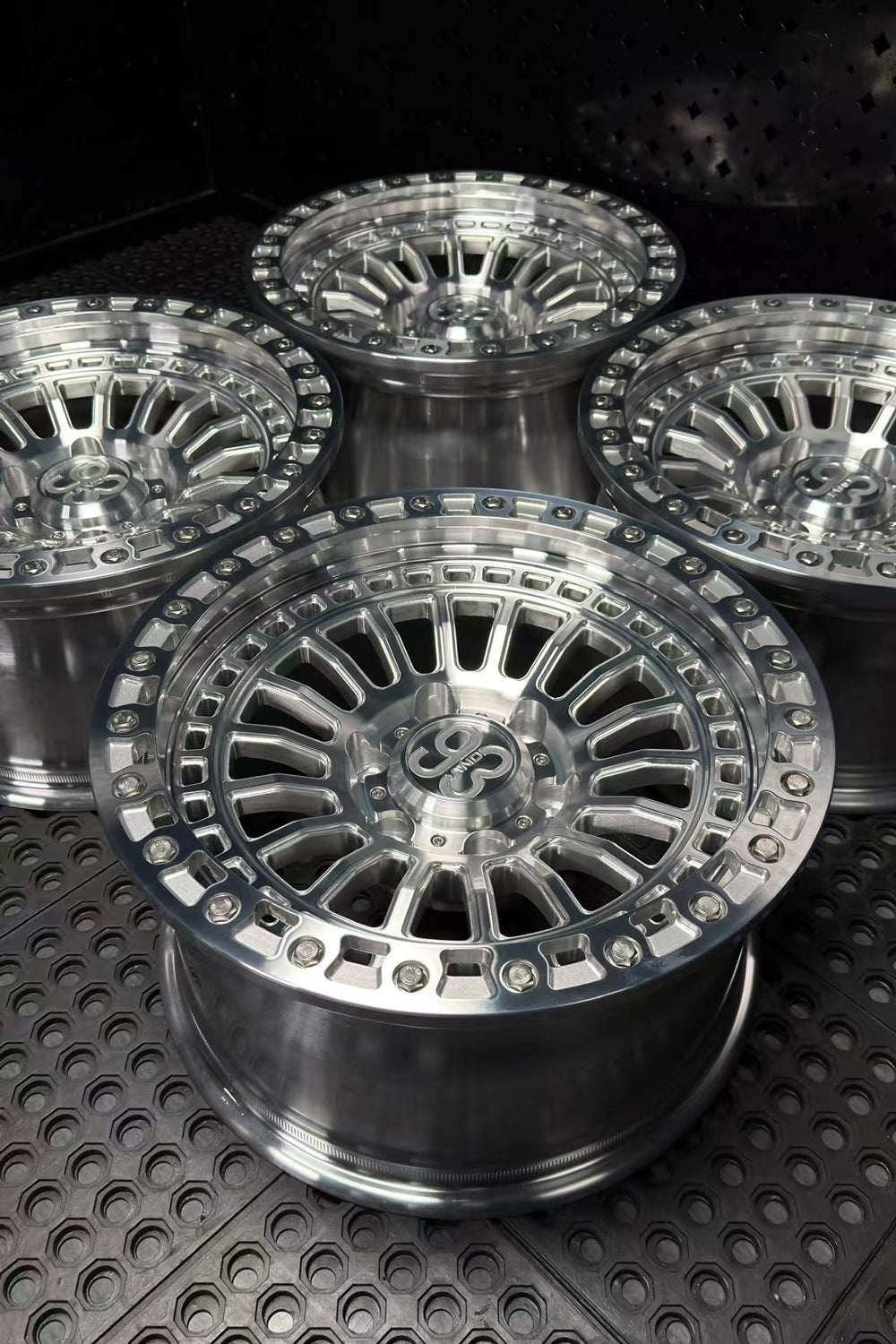 (Set of 4) FR-19 | 6061-T6 Forged | Simulated Beadlock | Machined Clear with Stainless Lip Bolts (6x135 | 17x8.5, 0mm Offset)