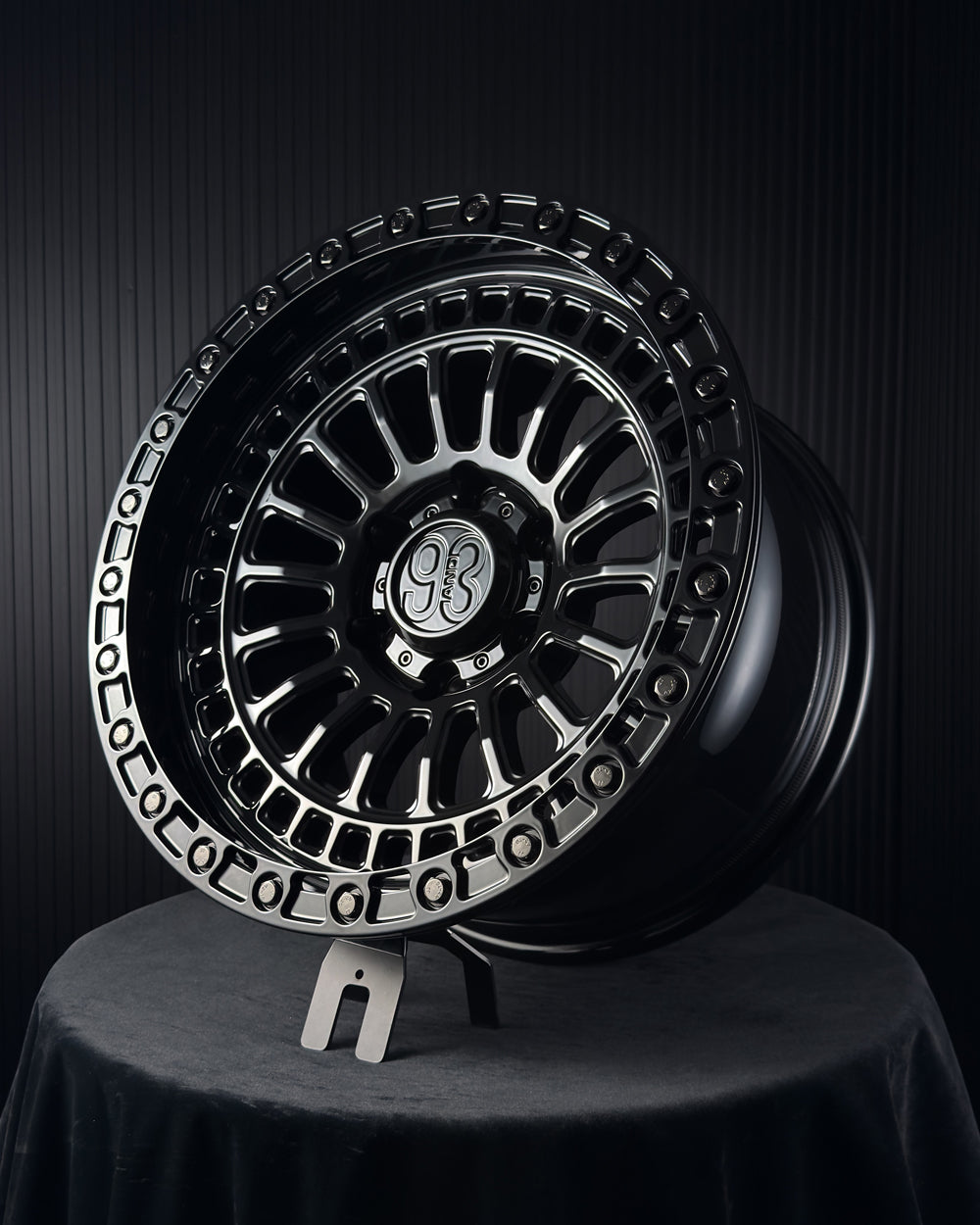 (Set of 4) FR-19R | 6061-T6 Forged | Simulated Beadlock w/ Removable Rings | Gloss Black, Gloss Black Slotted Rings, Black Lip Bolts (6x135 | 17x9, 0mm Offset)
