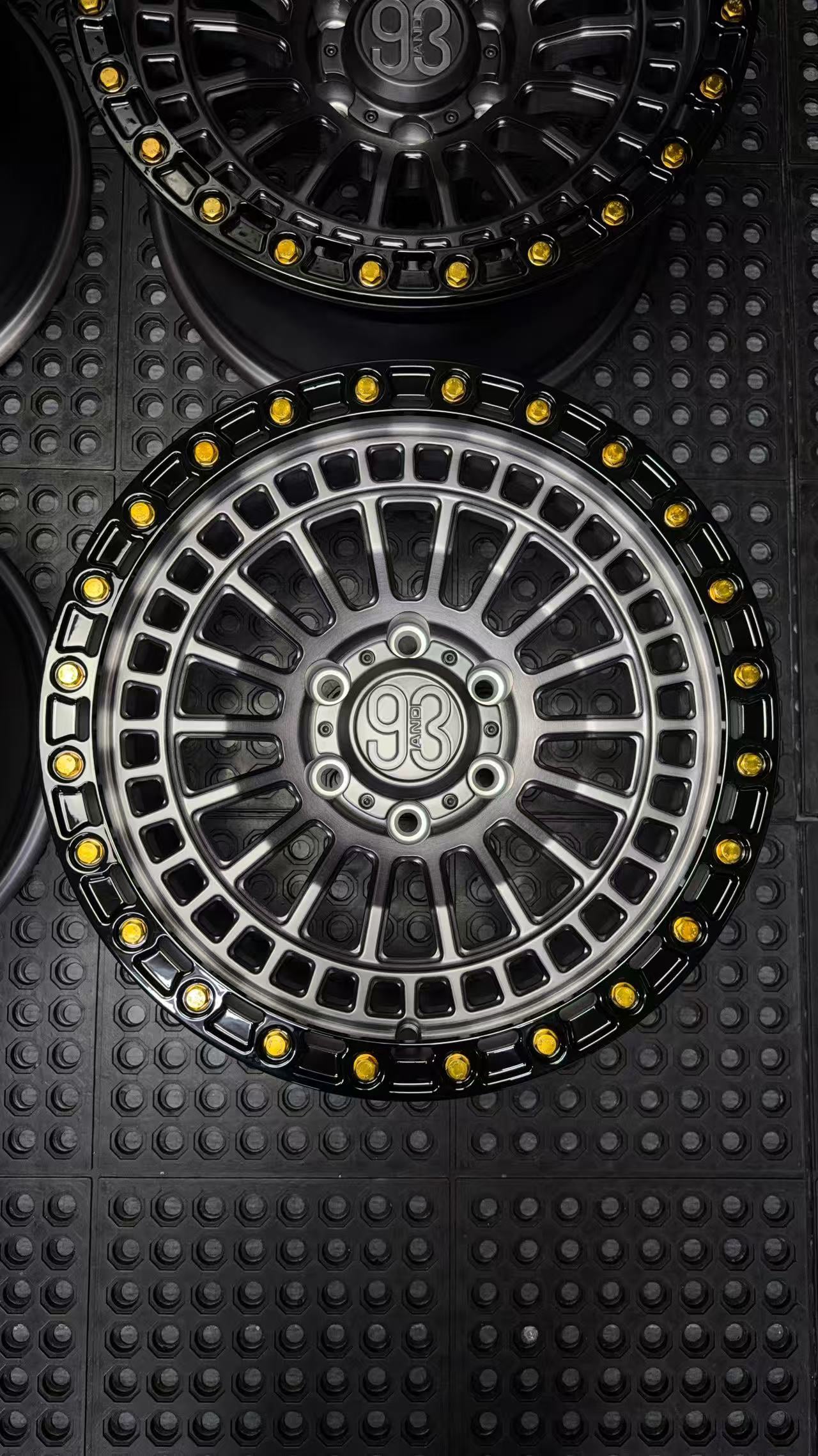 (Set of 4) FR-19R | 6061-T6 Forged | Simulated Beadlock w/ Removable Rings | Matte Brushed Double Black, Gloss Black Rings (6x135 | 17x8.5, 0mm Offset)