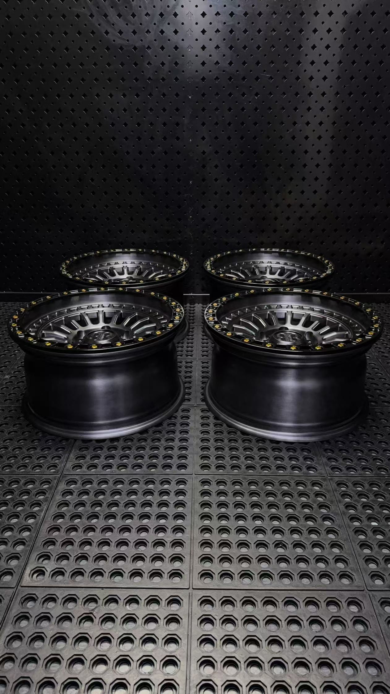 (Set of 4) FR-19R | 6061-T6 Forged | Simulated Beadlock w/ Removable Rings | Matte Brushed Double Black, Gloss Black Rings (6x135 | 17x8.5, 0mm Offset)