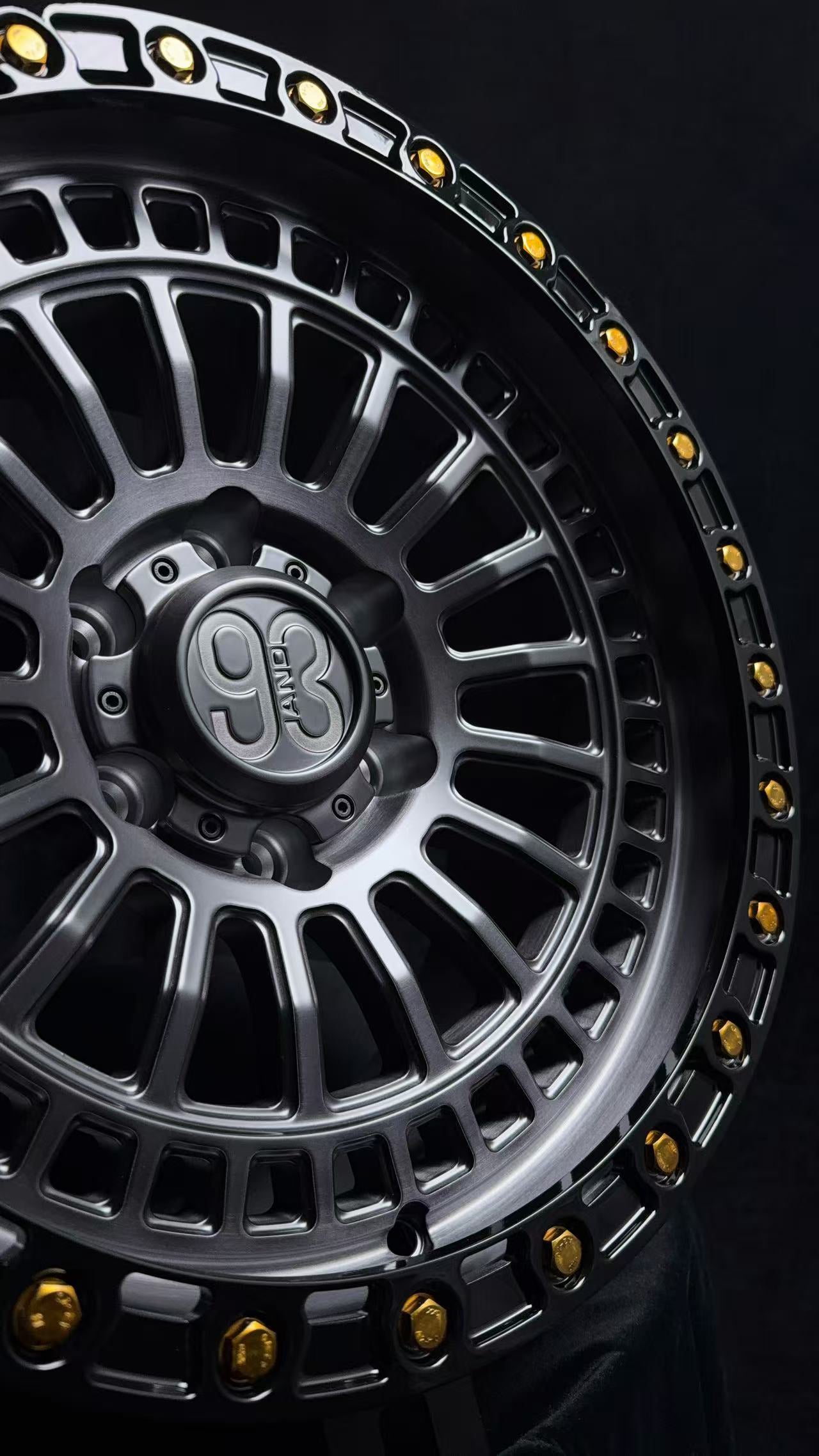 (Set of 4) FR-19R | 6061-T6 Forged | Simulated Beadlock w/ Removable Rings | Matte Brushed Double Black, Gloss Black Rings (6x135 | 17x8.5, 0mm Offset)