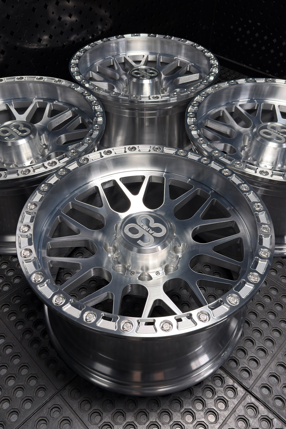 (Set of 4) TX-01R | 6061-T6 Forged | Simulated Beadlock w/ Removable Rings | Machined Clear, Machined Clear Slotted Rings, Stainless Lip Bolts (8x170 | 20x10, -18mm Offset)