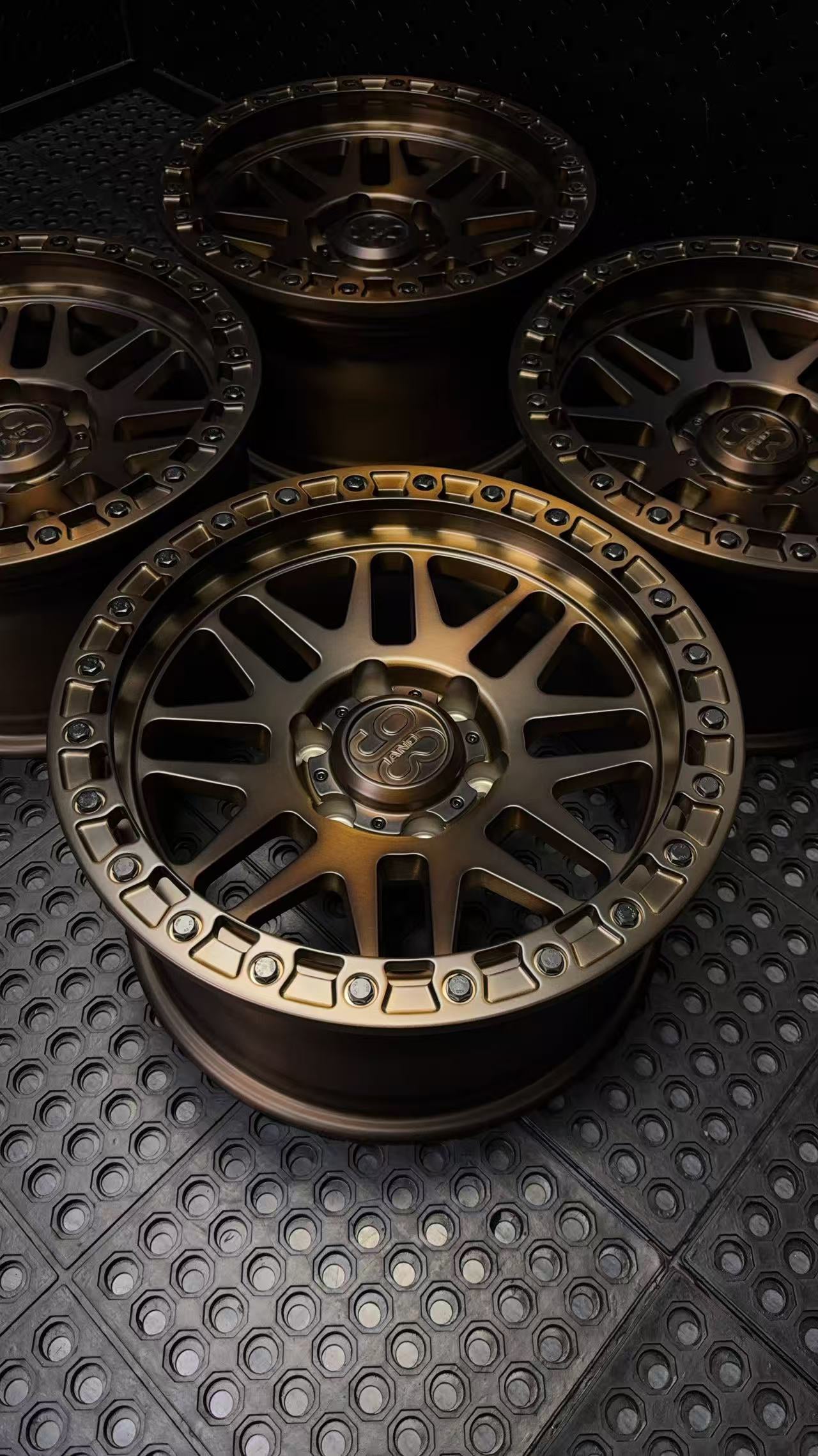 (Set of 4) FR-01 | 6061-T6 Forged | Simulated Beadlock | Matte Brushed Triple Bronze (6x135 | 17x8.5, 0mm Offset)