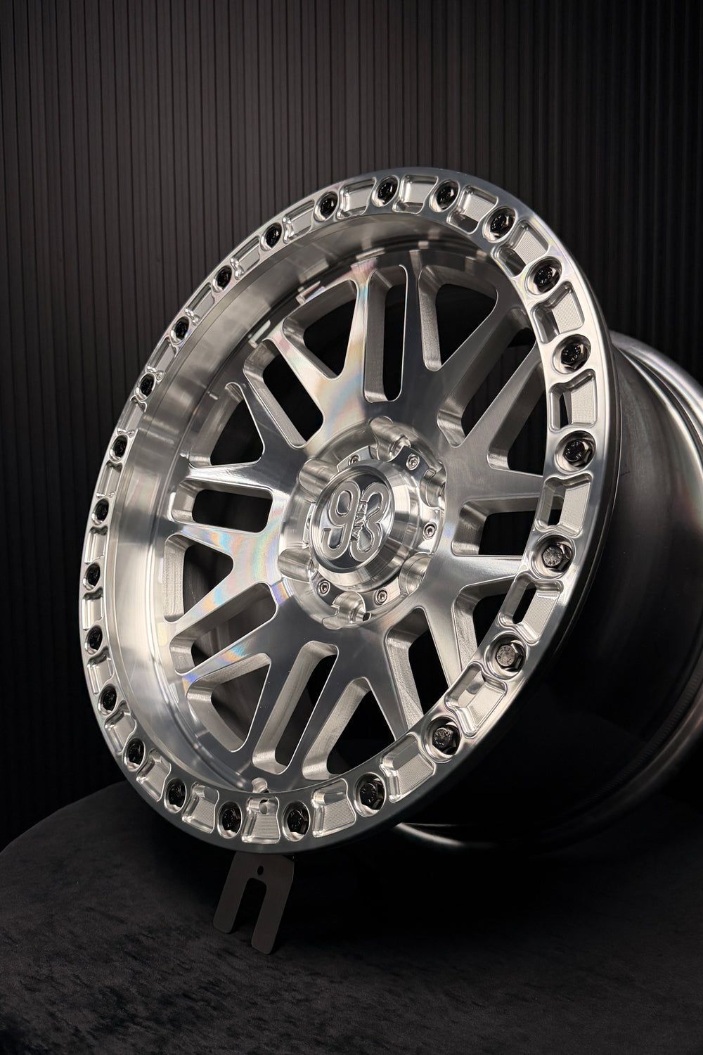 (Set of 4) FR-01R | 6061-T6 Forged | Simulated Beadlock w/ Removable Rings | Machined Clear, Machined Clear Slotted Rings, Black Lip Bolts (6x135 | 17x8.5, 0mm Offset)