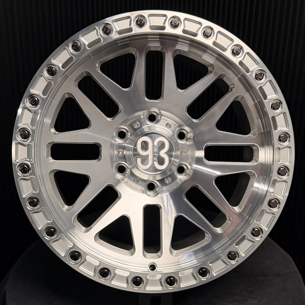 (Set of 4) FR-01R | 6061-T6 Forged | Simulated Beadlock w/ Removable Rings | Machined Clear, Machined Clear Slotted Rings, Black Lip Bolts (6x135 | 17x8.5, 0mm Offset)
