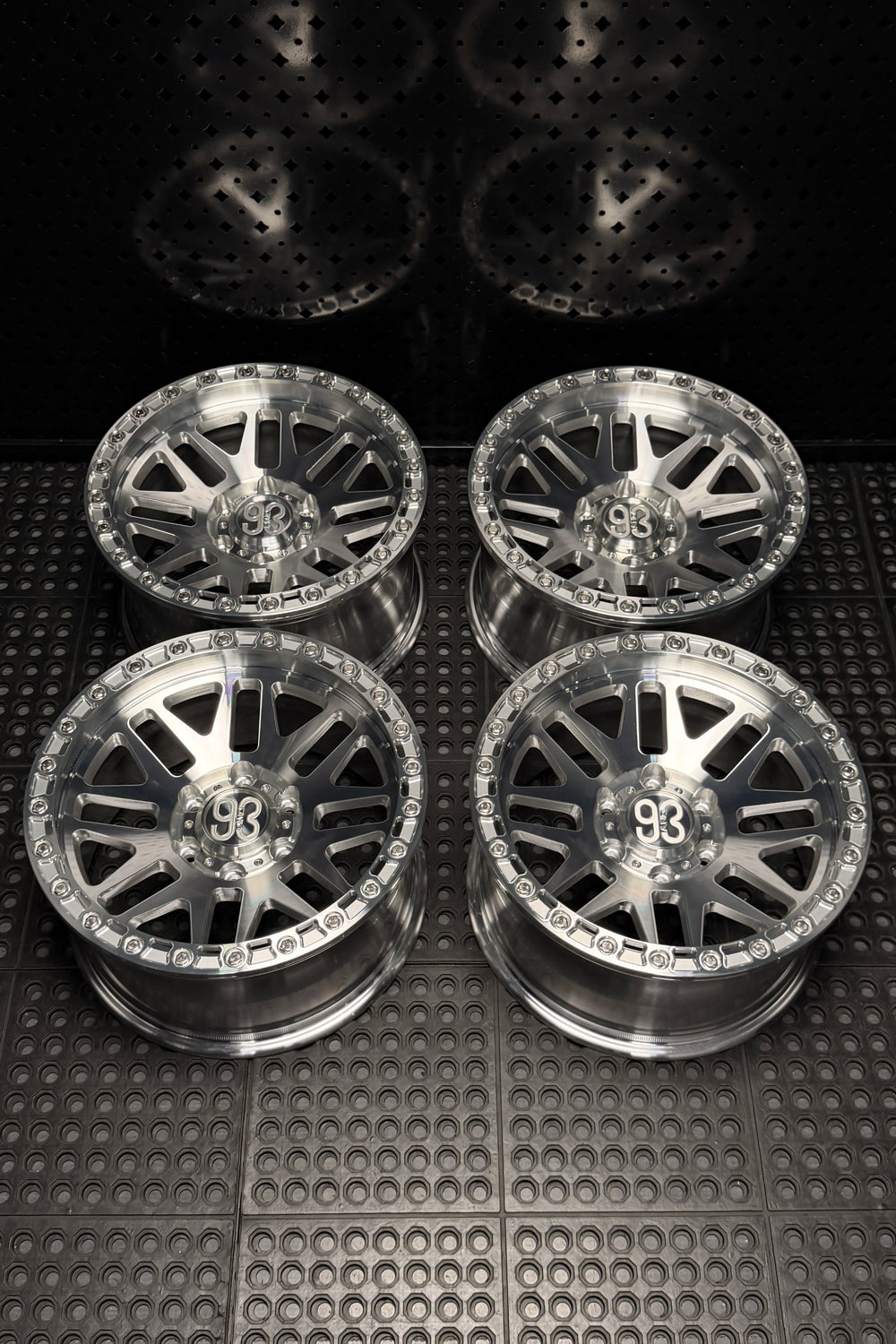 (Set of 4) FR-01R | 6061-T6 Forged | Simulated Beadlock w/ Removable Rings | Machined Clear, Machined Clear Slotted Rings, Stainless Lip Bolts (6x135 | 17x8.5, 0mm Offset)