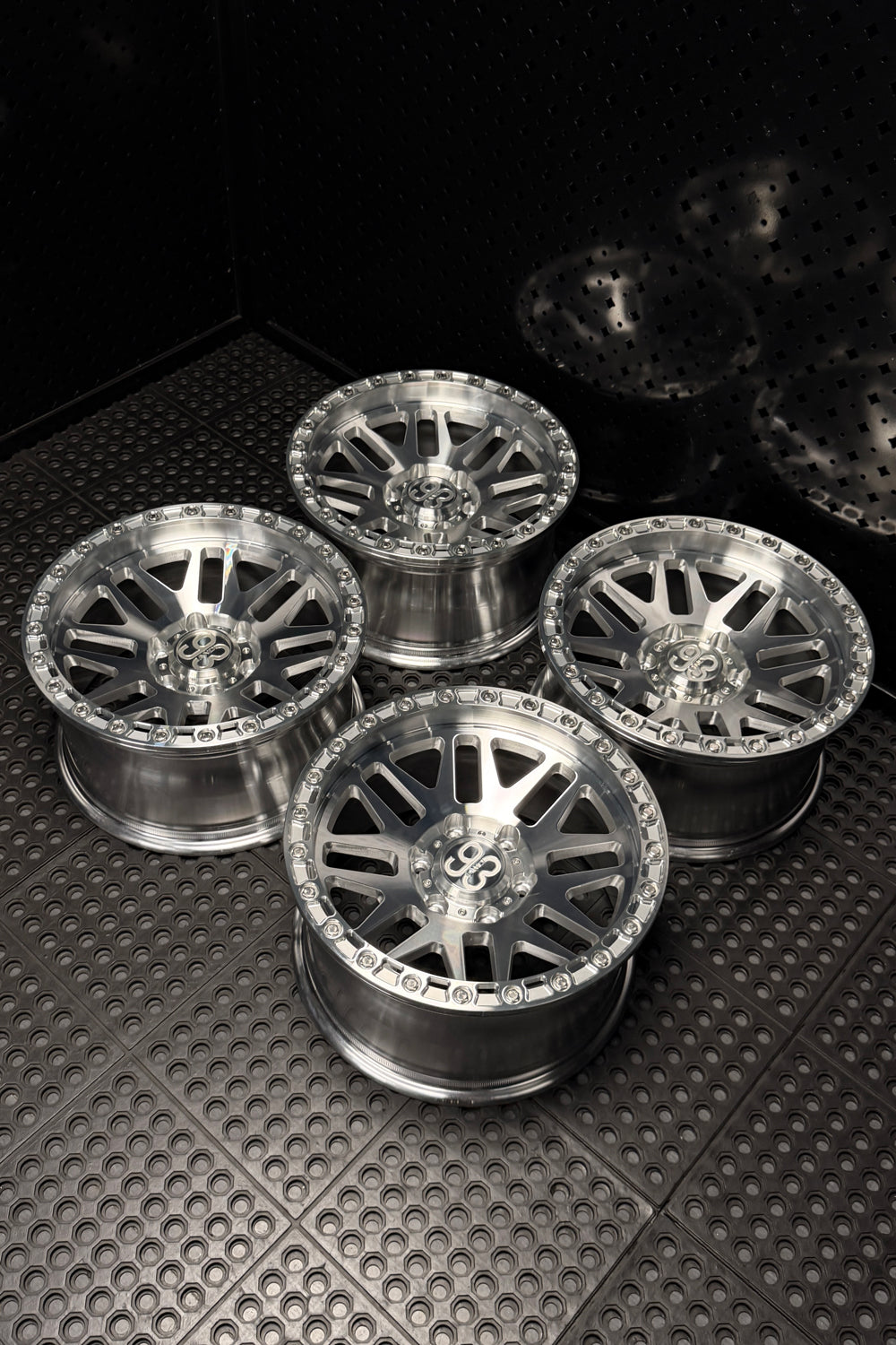 (Set of 4) FR-01R | 6061-T6 Forged | Simulated Beadlock w/ Removable Rings | Machined Clear, Machined Clear Slotted Rings, Stainless Lip Bolts (6x135 | 17x8.5, 0mm Offset)