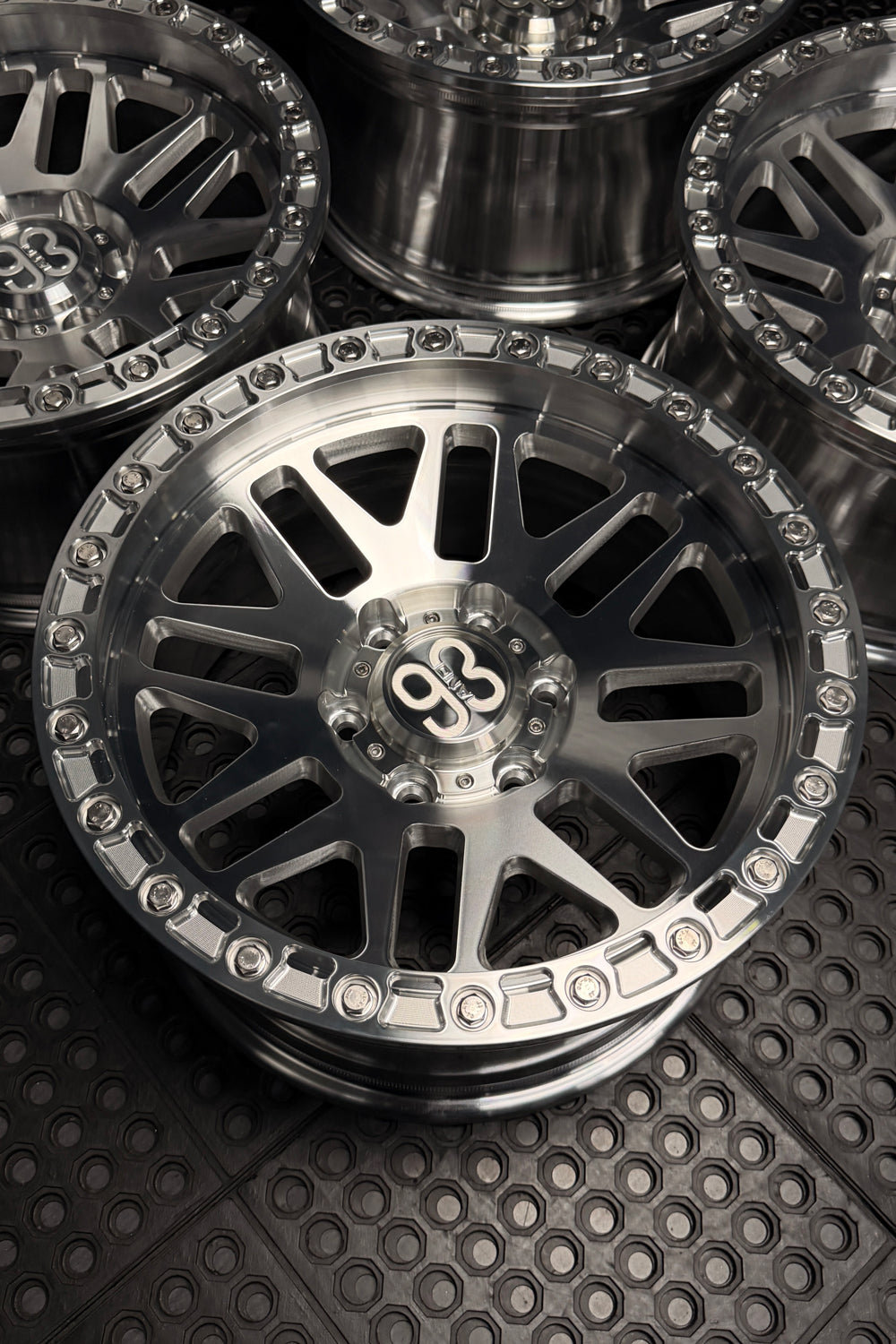 (Set of 4) FR-01R | 6061-T6 Forged | Simulated Beadlock w/ Removable Rings | Machined Clear, Machined Clear Slotted Rings, Stainless Lip Bolts (6x135 | 17x8.5, 0mm Offset)