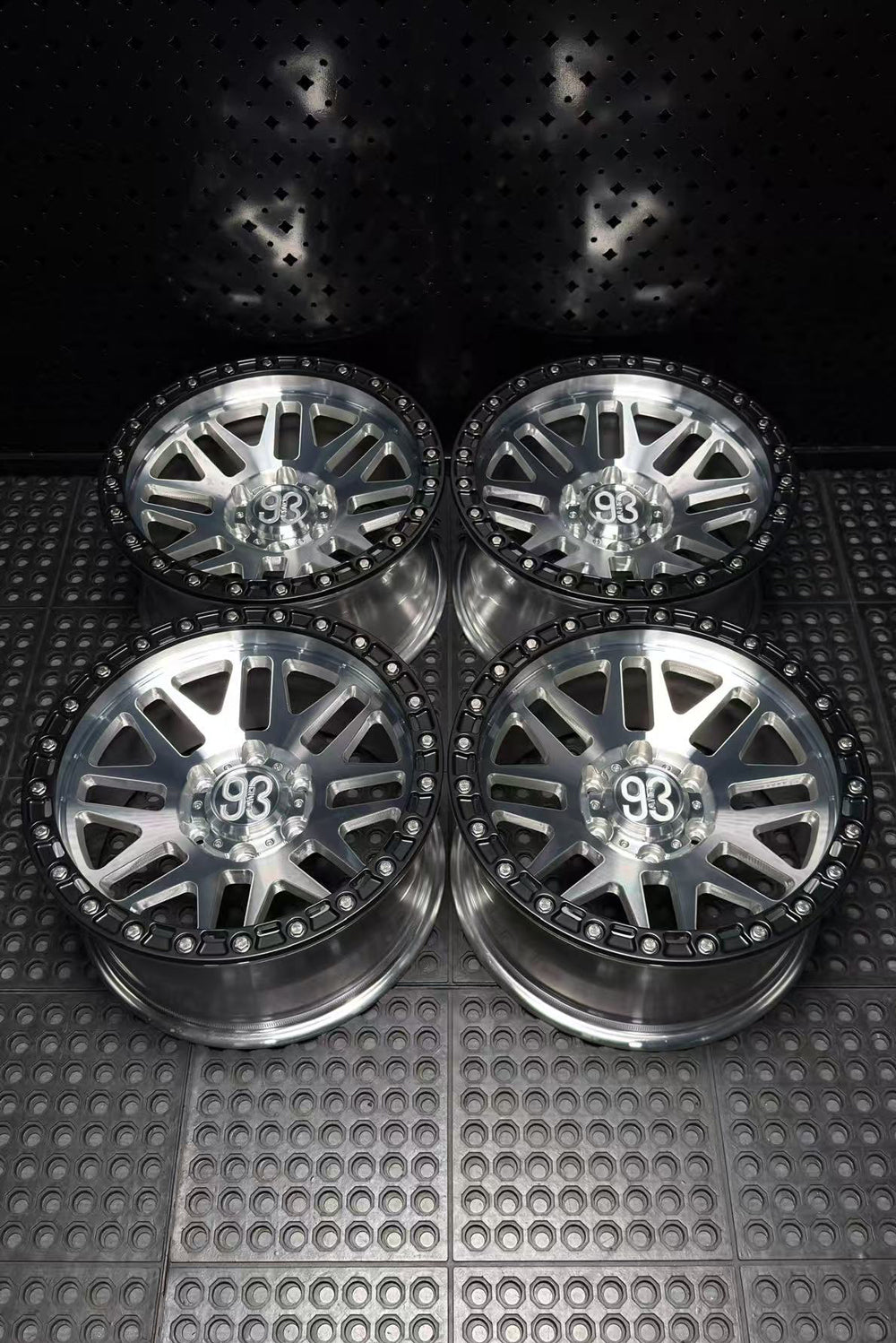 (Set of 4) FR-01R | 6061-T6 Forged | Simulated Beadlock w/ Removable Rings | Machined Clear, Matte Black Slotted Rings, Stainless Lip Bolts (6x135 | 17x8.5, 0mm Offset)