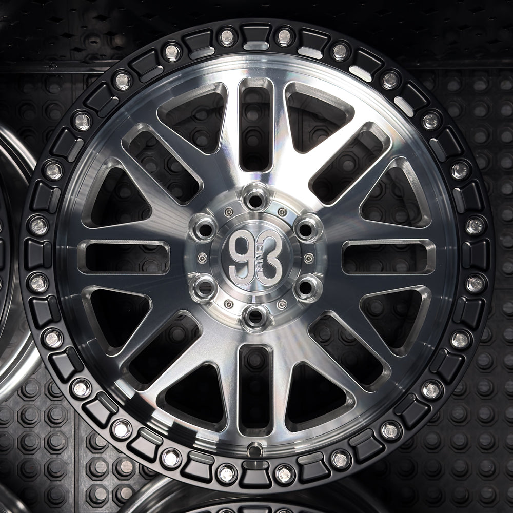 (Set of 4) FR-01R | 6061-T6 Forged | Simulated Beadlock w/ Removable Rings | Machined Clear, Matte Black Slotted Rings, Stainless Lip Bolts (6x135 | 17x8.5, 0mm Offset)