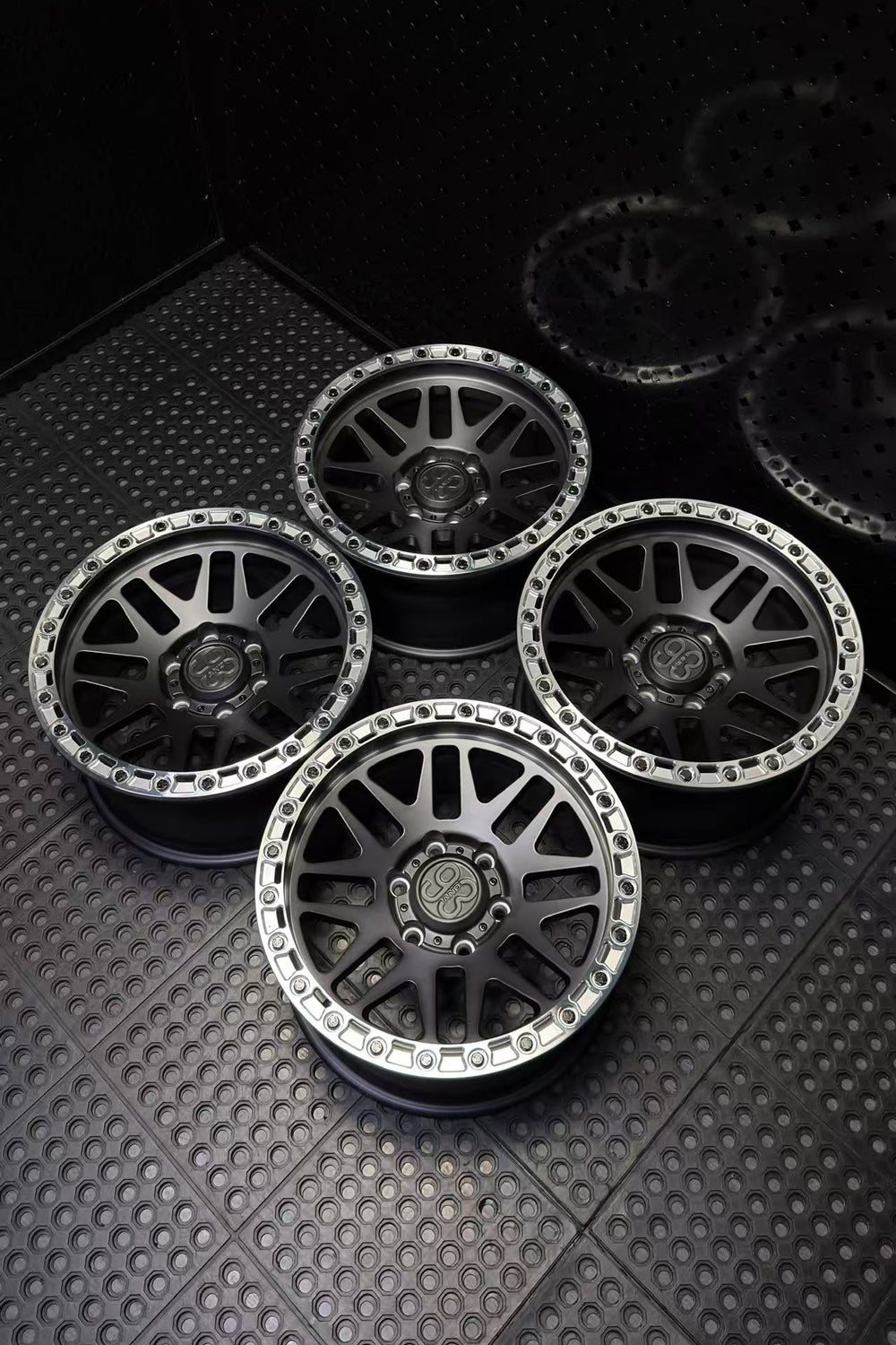 (Set of 4) FR-01R | 6061-T6 Forged | Simulated Beadlock w/ Removable Rings | Matte Brushed Double Black, Machined Clear Rings (6x135 | 17x8.5, 0mm Offset)