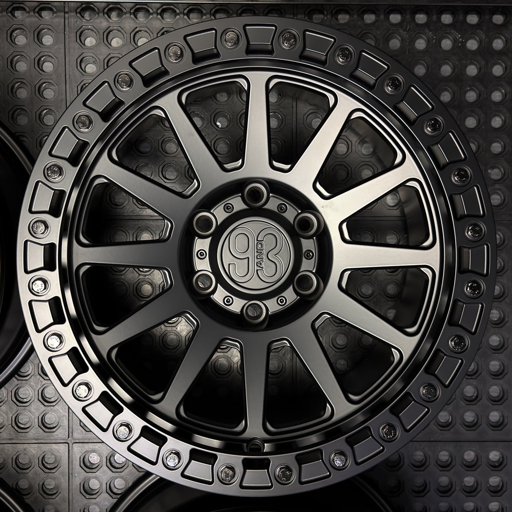 (Set of 4) FR-10 | 6061-T6 Forged | Simulated Beadlock | Matte Black (6x135 | 17x8.5, 0mm Offset)