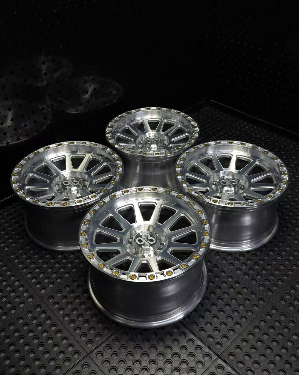 (Set of 4) FR-10R | 6061-T6 Forged | Simulated Beadlock w/ Removable Rings | Machined Clear, Machined Clear Rings (6x135 | 17x8.5, 0mm Offset)