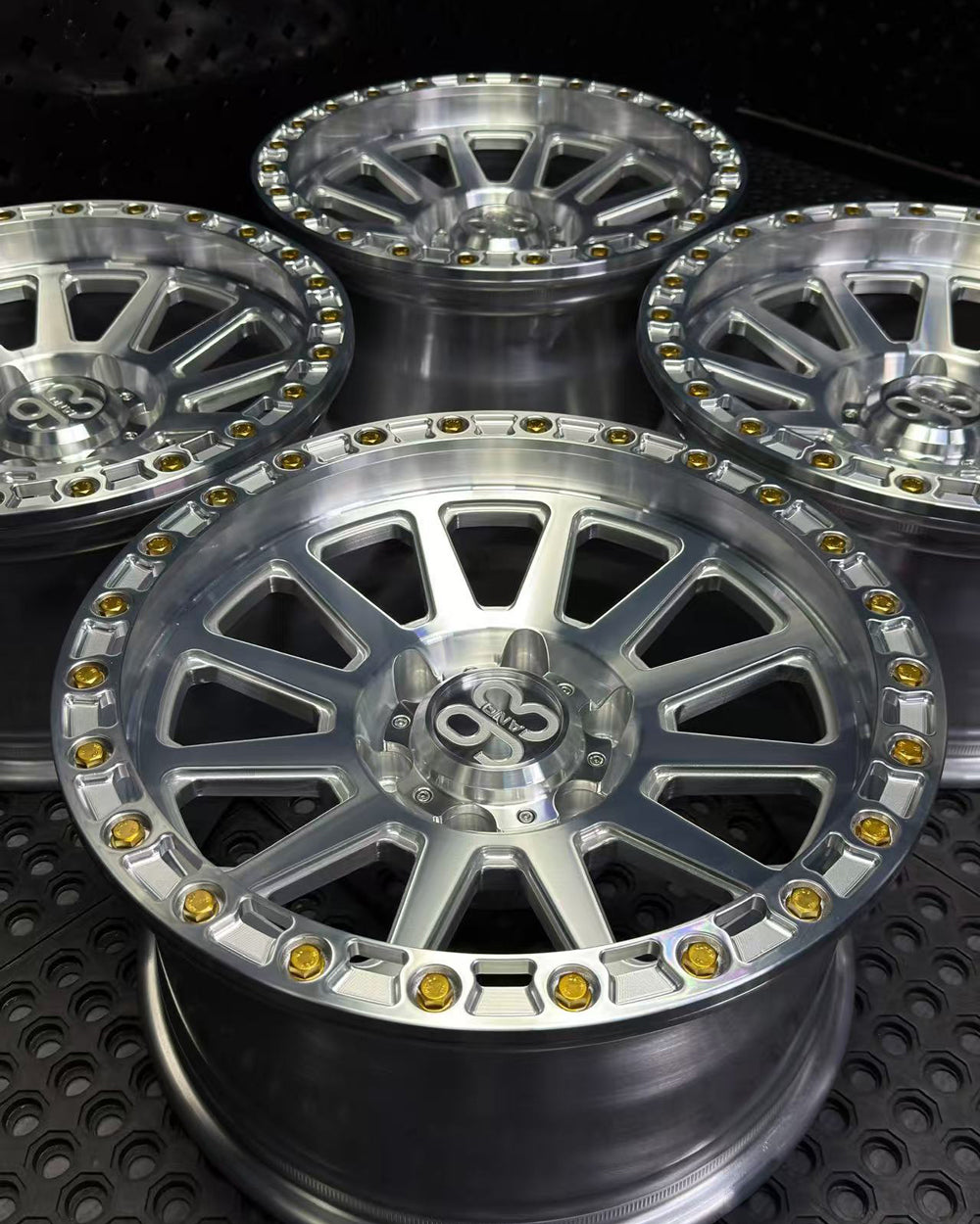 (Set of 4) FR-10R | 6061-T6 Forged | Simulated Beadlock w/ Removable Rings | Machined Clear, Machined Clear Rings (6x135 | 17x8.5, 0mm Offset)